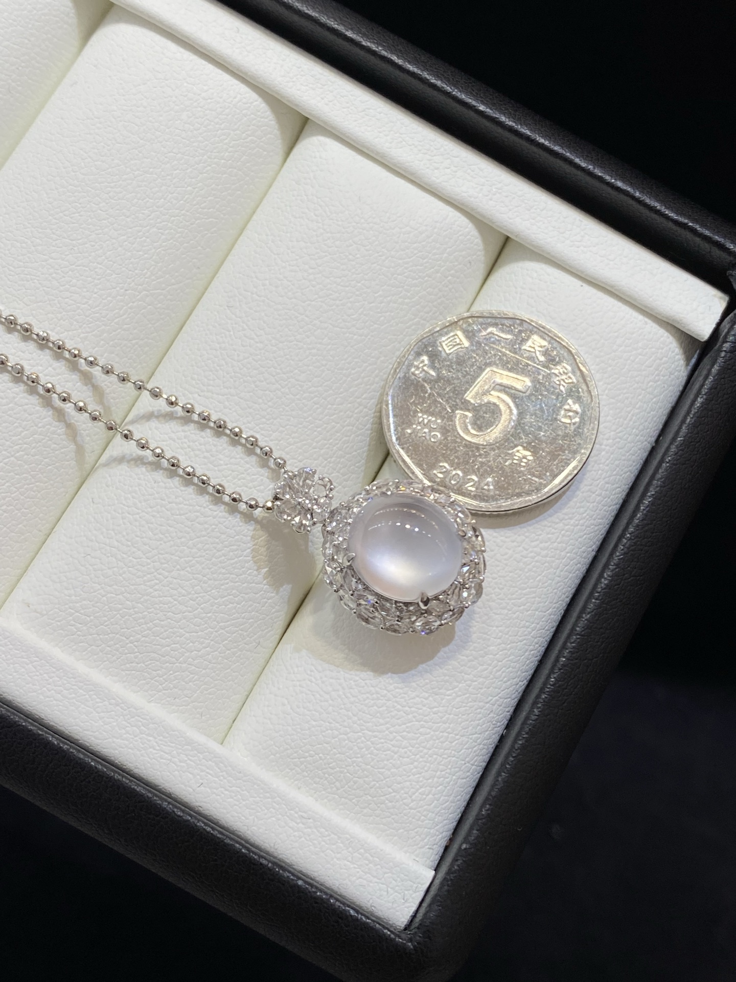 冰种 纯净 茅台白 起光 蛋面 吊坠 戒指 两用款 18k金尺寸21.2/15.5-14.1/11.