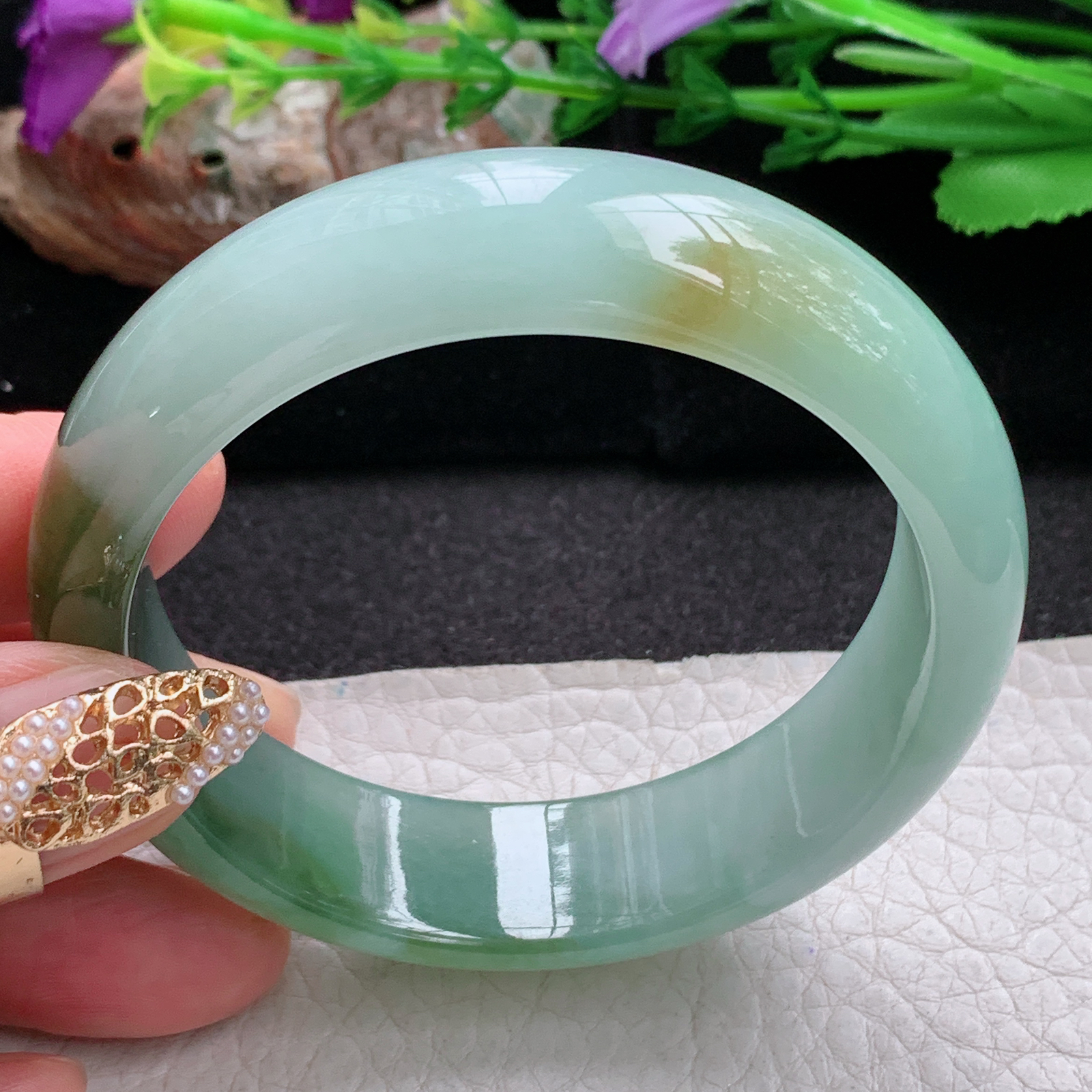 hh实拍55*16.2*7.8招财轮胎镯 天然缅甸翡翠a货手镯女款双彩厚装正圈玉镯子