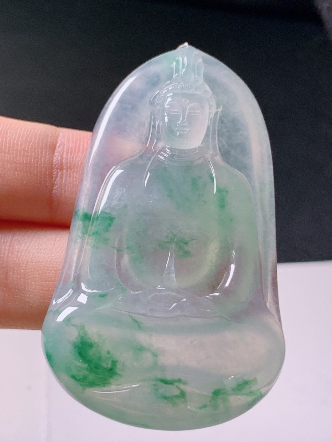 ️ 冰种飘花观音，无裂冰透水润，裸石54.4-32.1-6.1，18