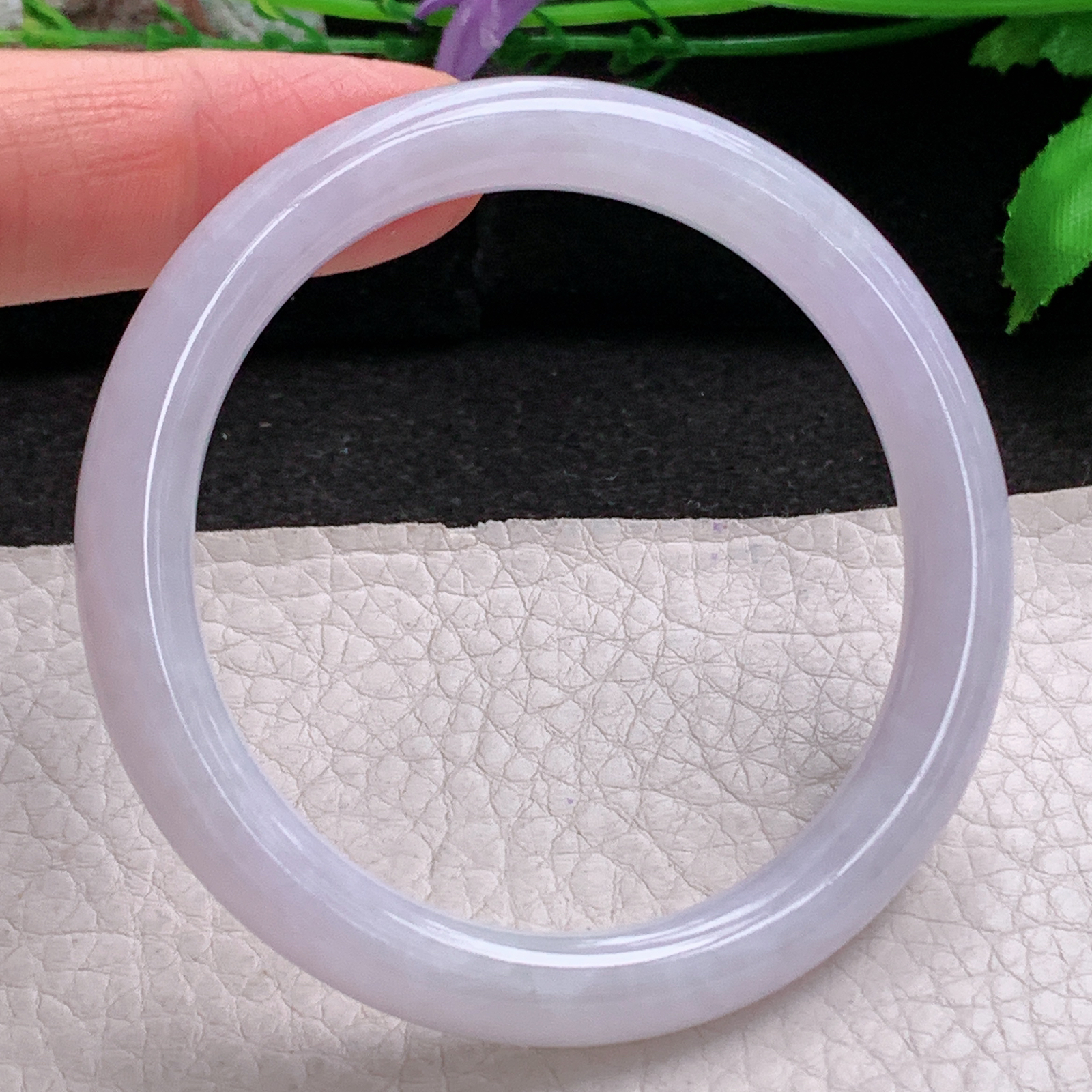 n小圈口52.5*8.5*8美人镯 天然缅甸翡翠a货手镯淡紫圆条叮当镯 玉镯子