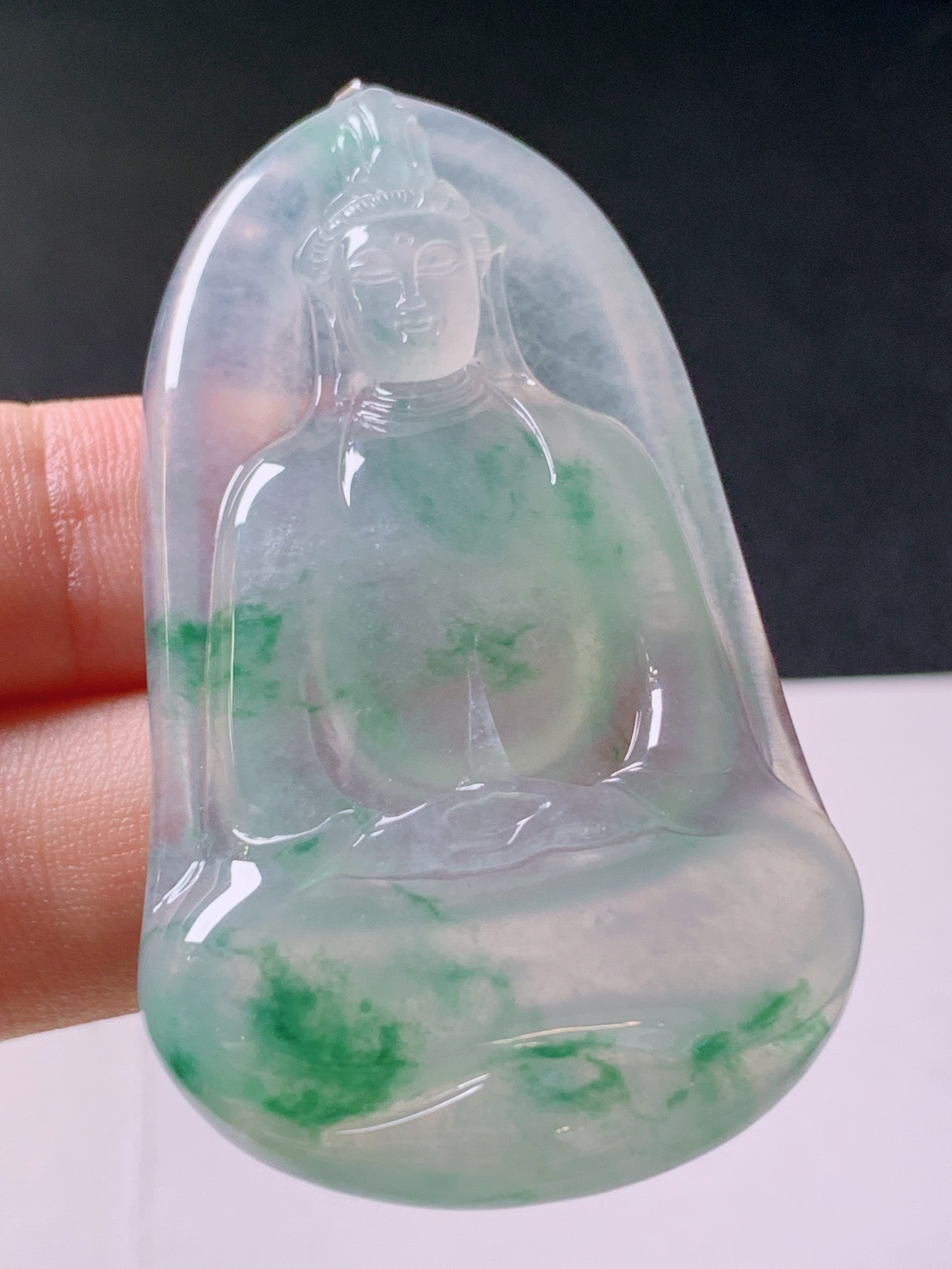 ️ 冰种飘花观音，无裂冰透水润，裸石54.4-32.1-6.1，18