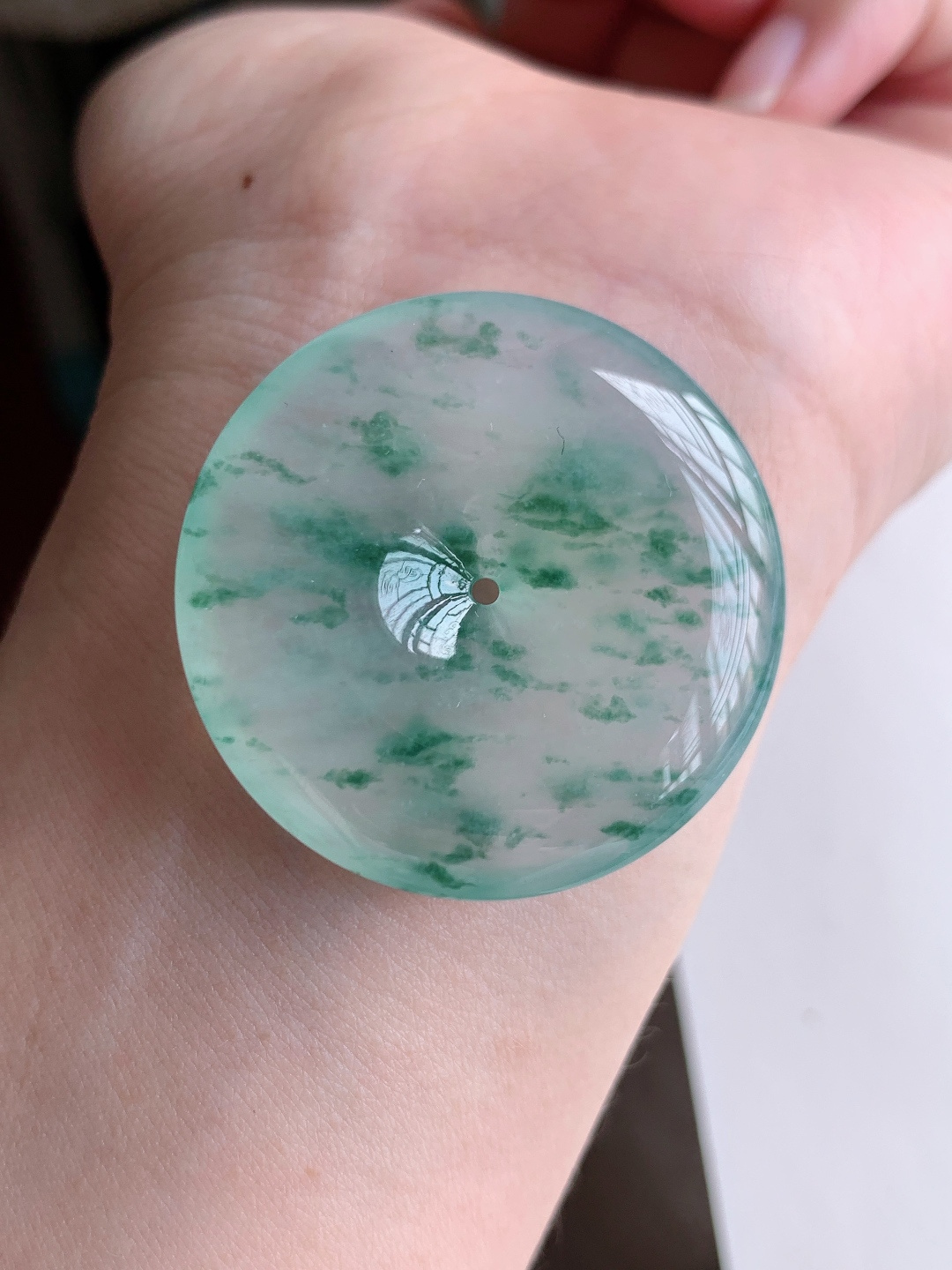 ️ 冰种飘花平安扣，冰透水润，飘花灵动，自然光拍摄，110419