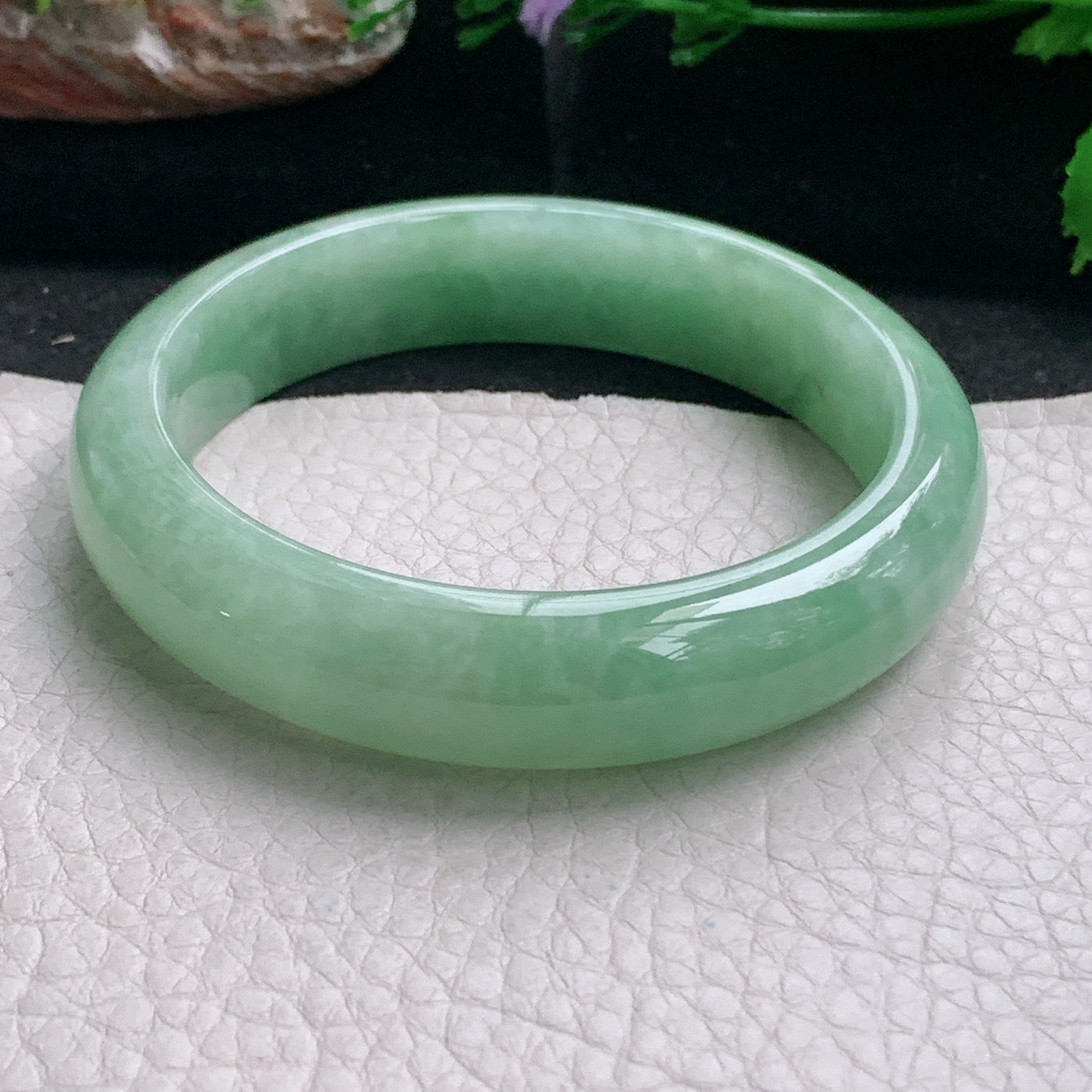 n实拍56.5*13.5*8.2平安镯 天然缅甸翡翠a货手镯水绿正圈玉镯子