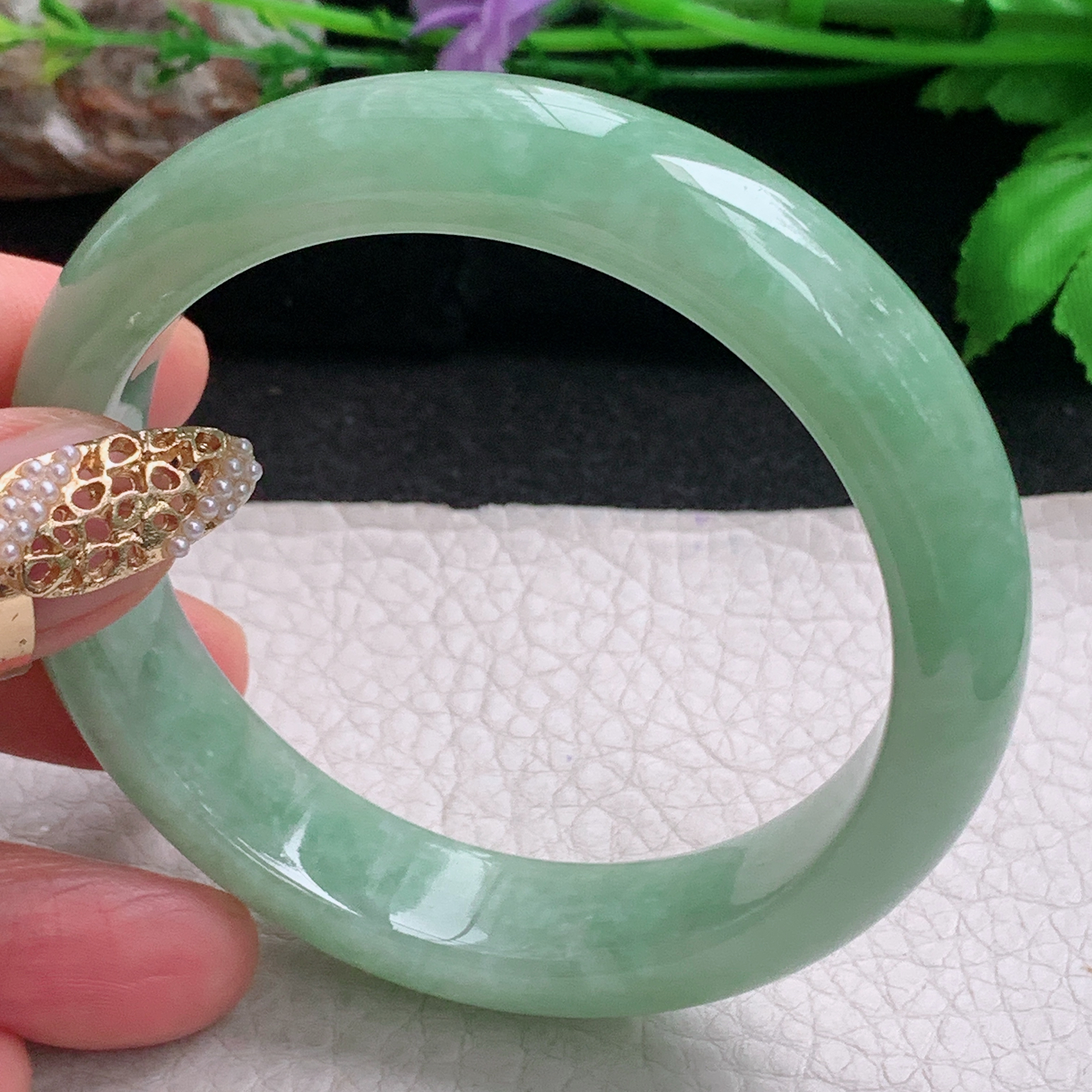 n实拍56.5*13.5*8.2平安镯 天然缅甸翡翠a货手镯水绿正圈玉镯子