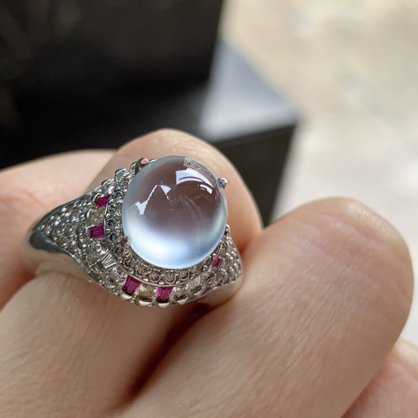 高冰戒面^_^透亮 强荧光 铜托