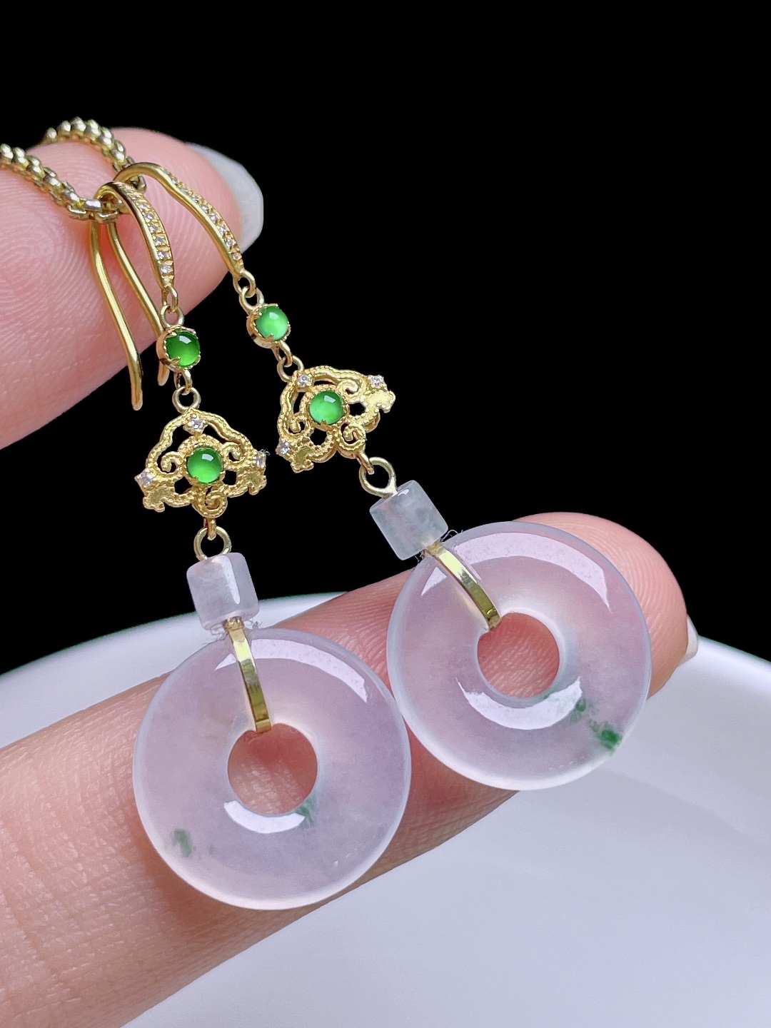 ️ 冰飘花甜甜圈耳坠 飘花灵动，种老水润，18k金镶嵌 整体：37 裸石：13.8/2.9