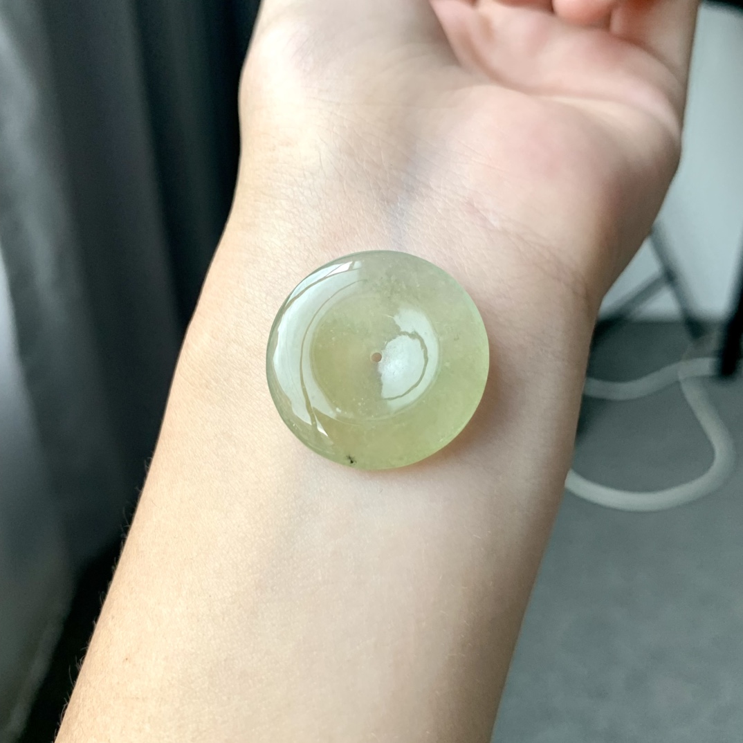 冰种黄翡平安扣，亮丽优美，细腻飘花，尺寸24.7-3.8，D8298BFC