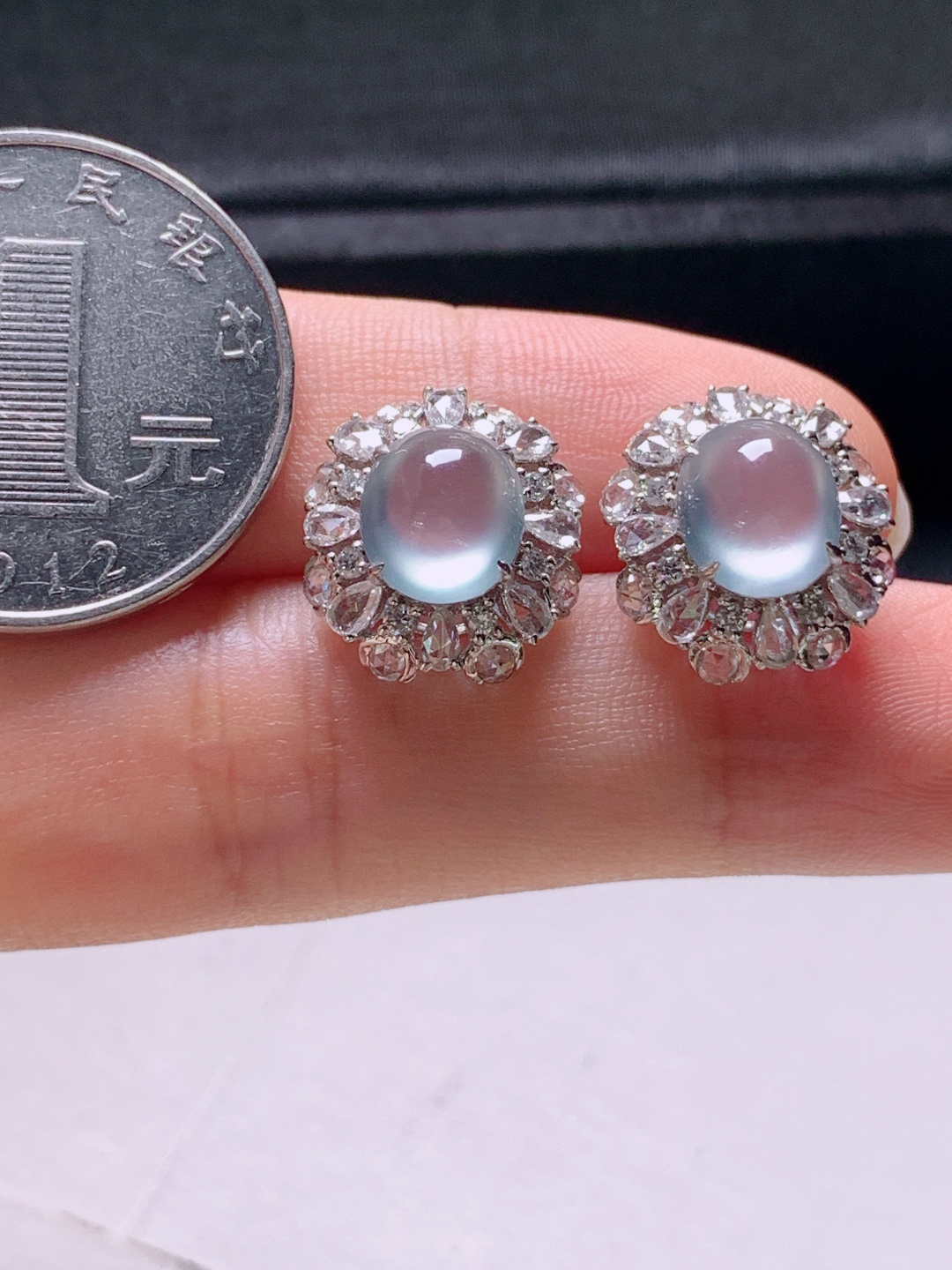 ️  冰种旦面耳钉，无裂通透起光，裸石8.5-7.6-4.9