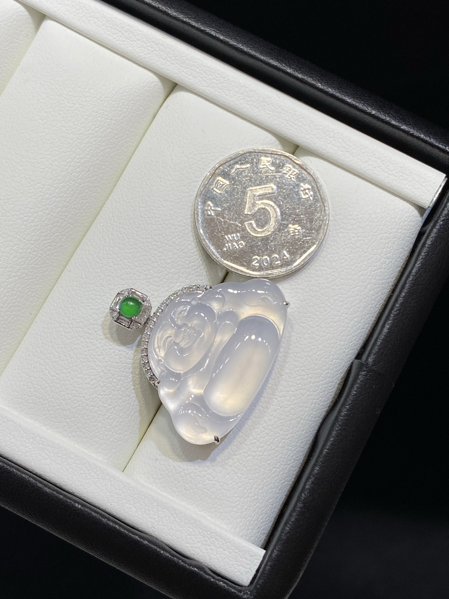 冰种 纯白 大肚佛公  18k金 整体尺寸24.8-25.8-6.4，ss