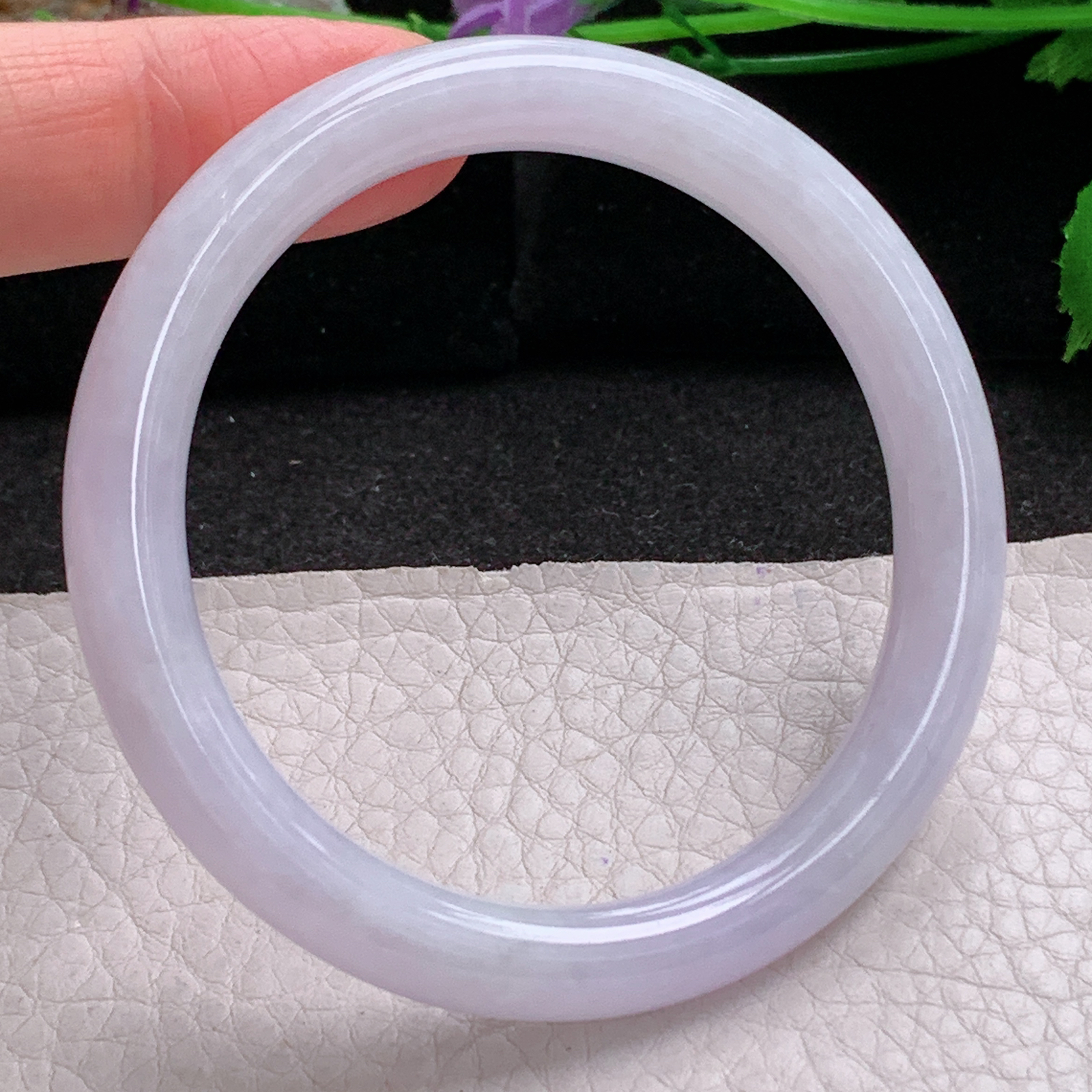 n小圈口52.5*8.5*8美人镯 天然缅甸翡翠a货手镯淡紫圆条叮当镯 玉镯子