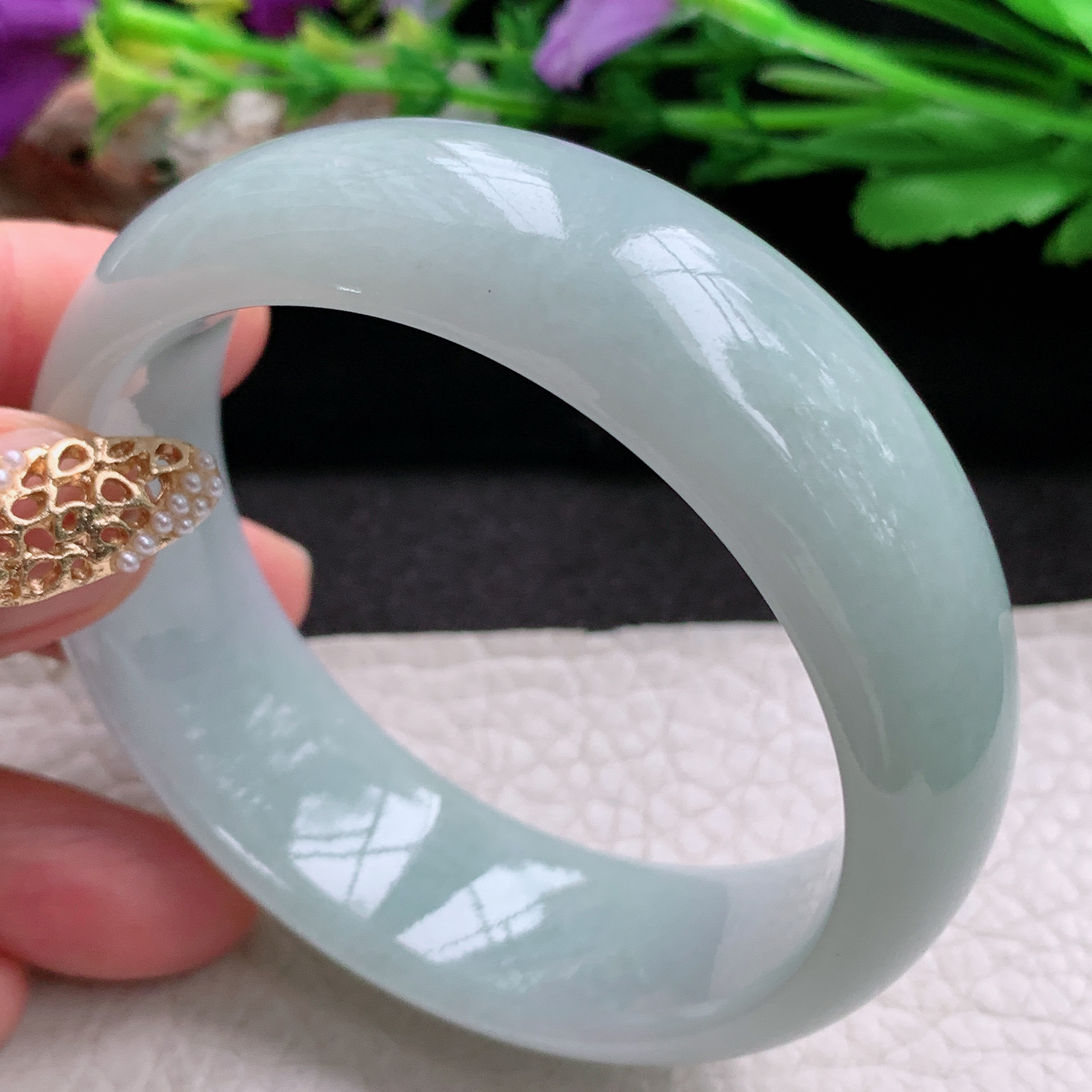 js实拍55.5*19.6*8轮胎镯 天然缅甸翡翠a货手镯白月光厚装正圈玉镯子