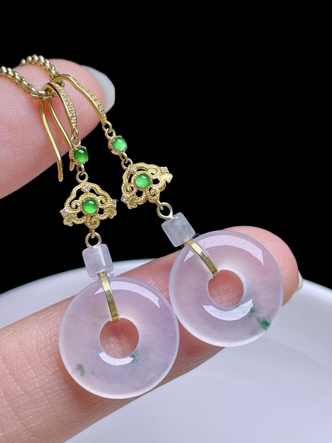 ️ 冰飘花甜甜圈耳坠 飘花灵动，种老水润，18k金镶嵌 整体：37 裸石：13.8/2.9