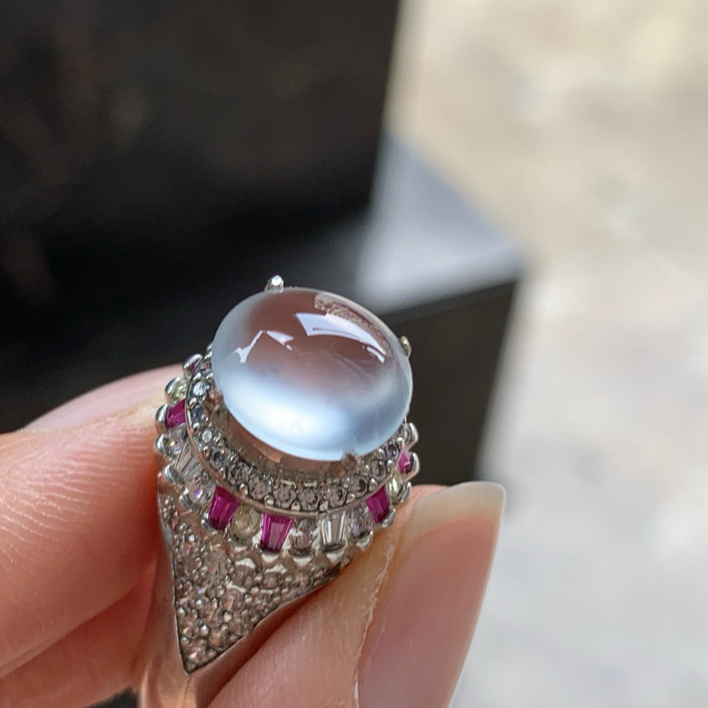 高冰戒面^_^透亮 强荧光 铜托