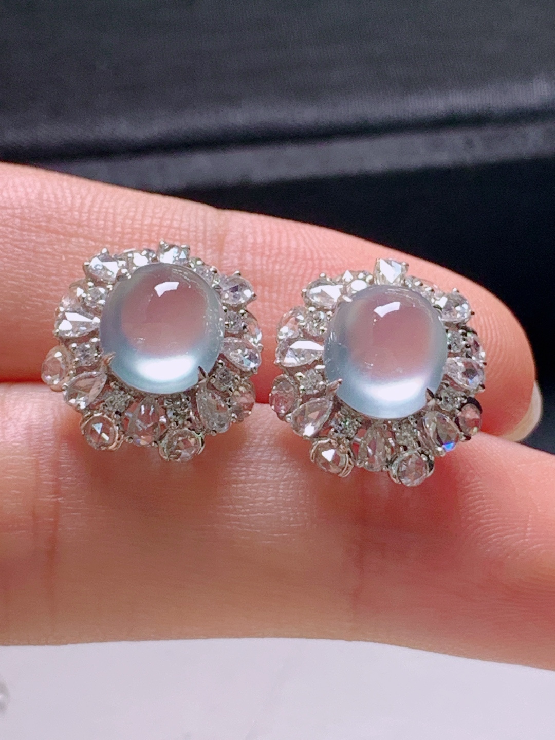 ️  冰种旦面耳钉，无裂通透起光，裸石8.5-7.6-4.9