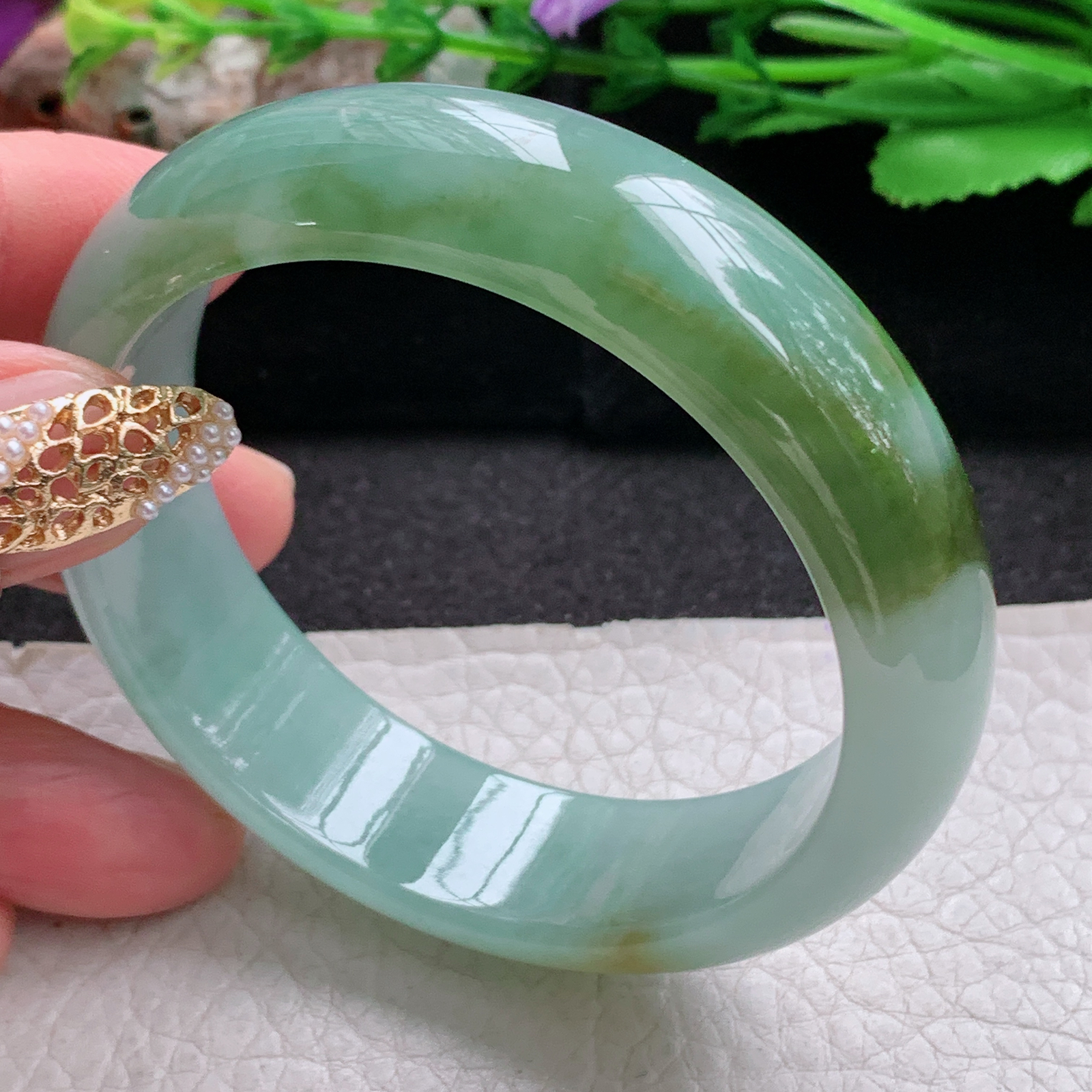 hh实拍55*16.2*7.8招财轮胎镯 天然缅甸翡翠a货手镯女款双彩厚装正圈玉镯子