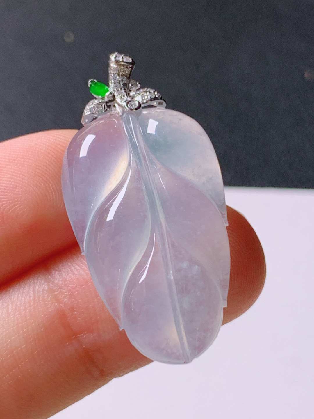 ️ 冰种树叶吊坠，无裂冰透水灵，裸石27.9-16.9-5.234.3