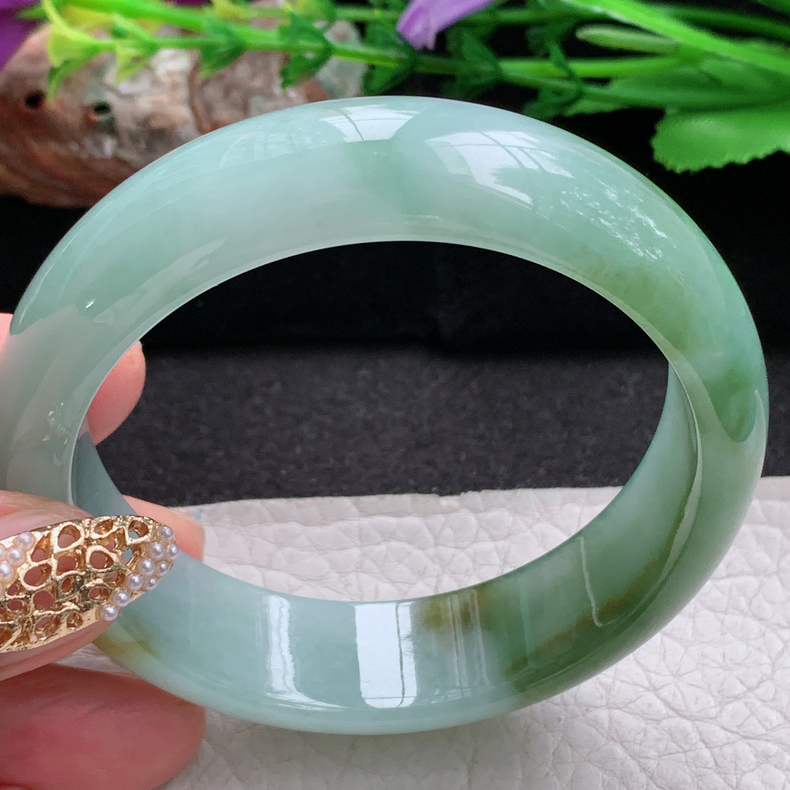 hh实拍55*16.2*7.8招财轮胎镯 天然缅甸翡翠a货手镯女款双彩厚装正圈玉镯子
