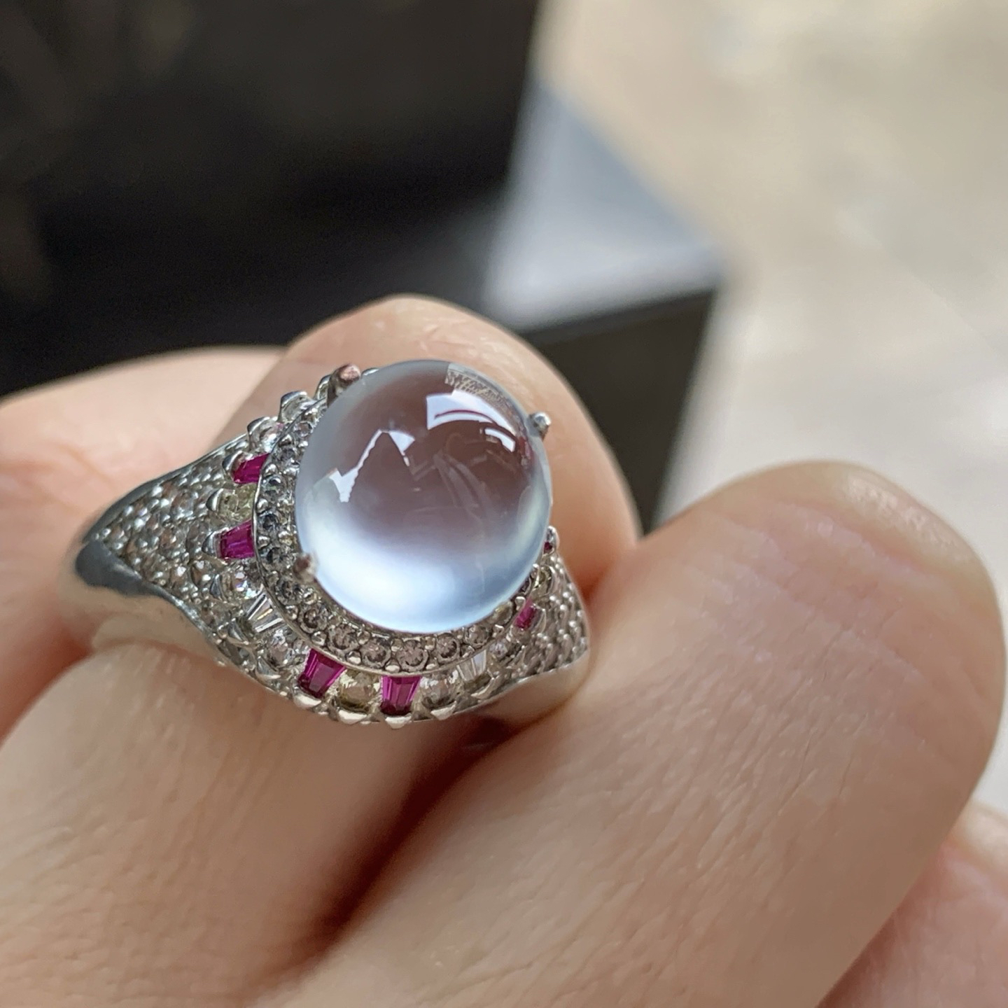 高冰戒面^_^透亮 强荧光 铜托