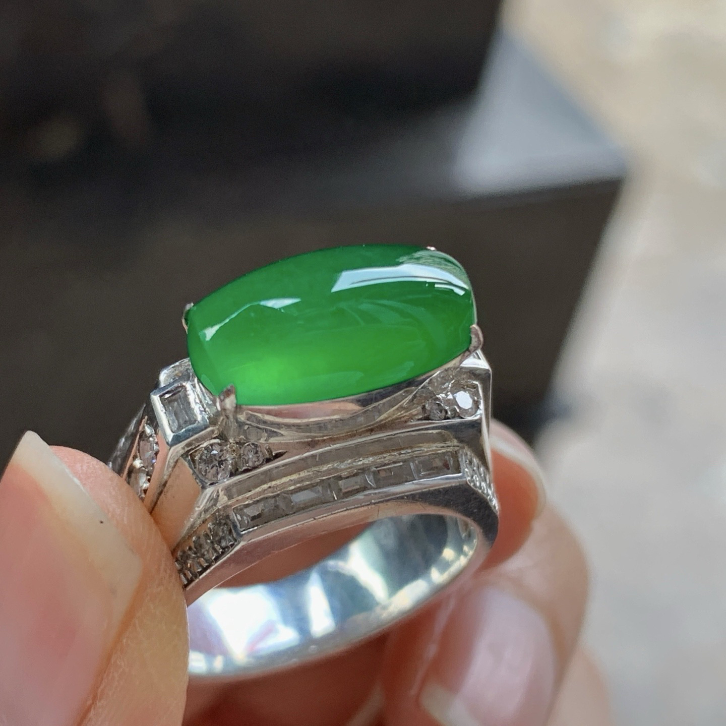 冰绿戒面^_^种色好 透亮 高种高色 铜托