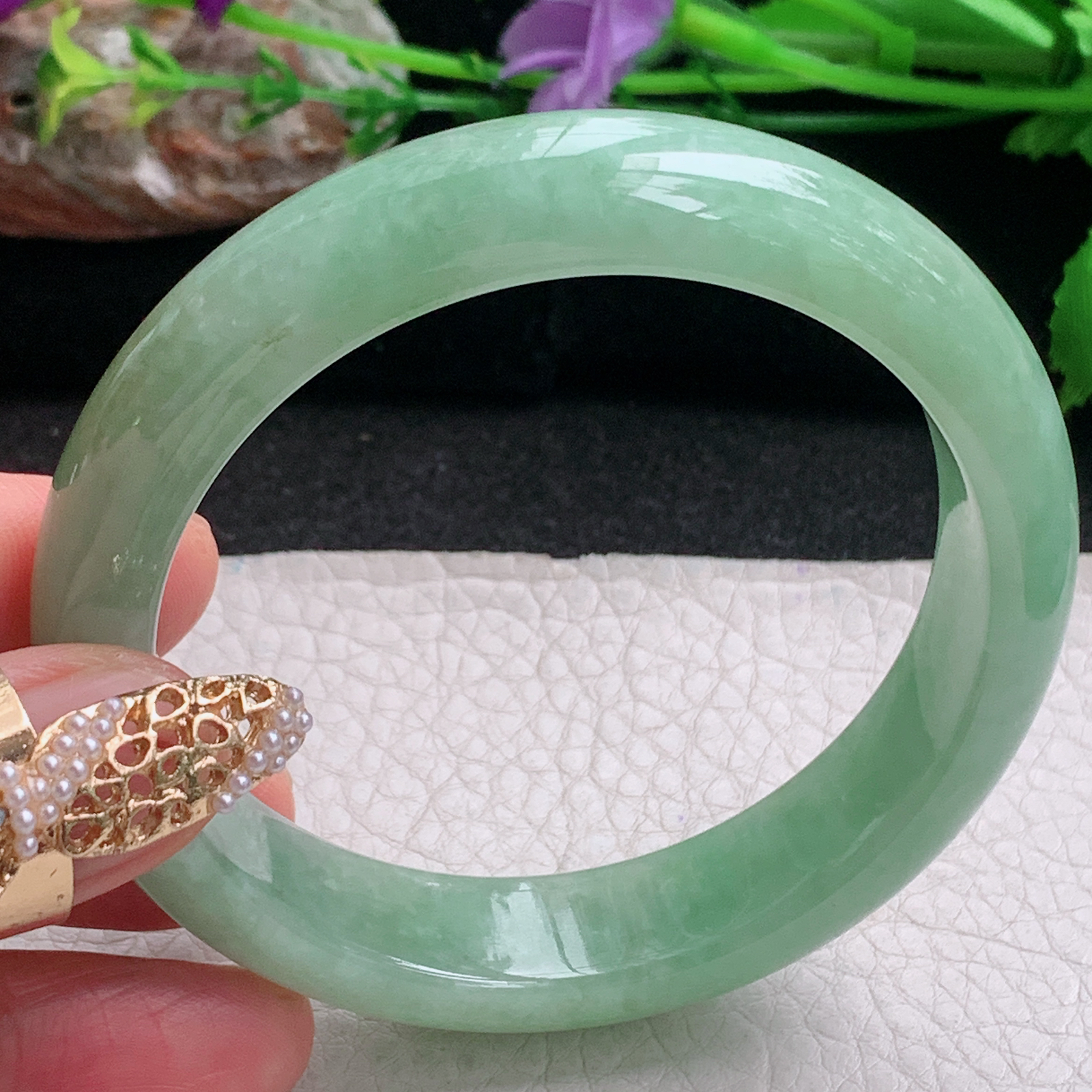 n实拍56.5*13.5*8.2平安镯 天然缅甸翡翠a货手镯水绿正圈玉镯子