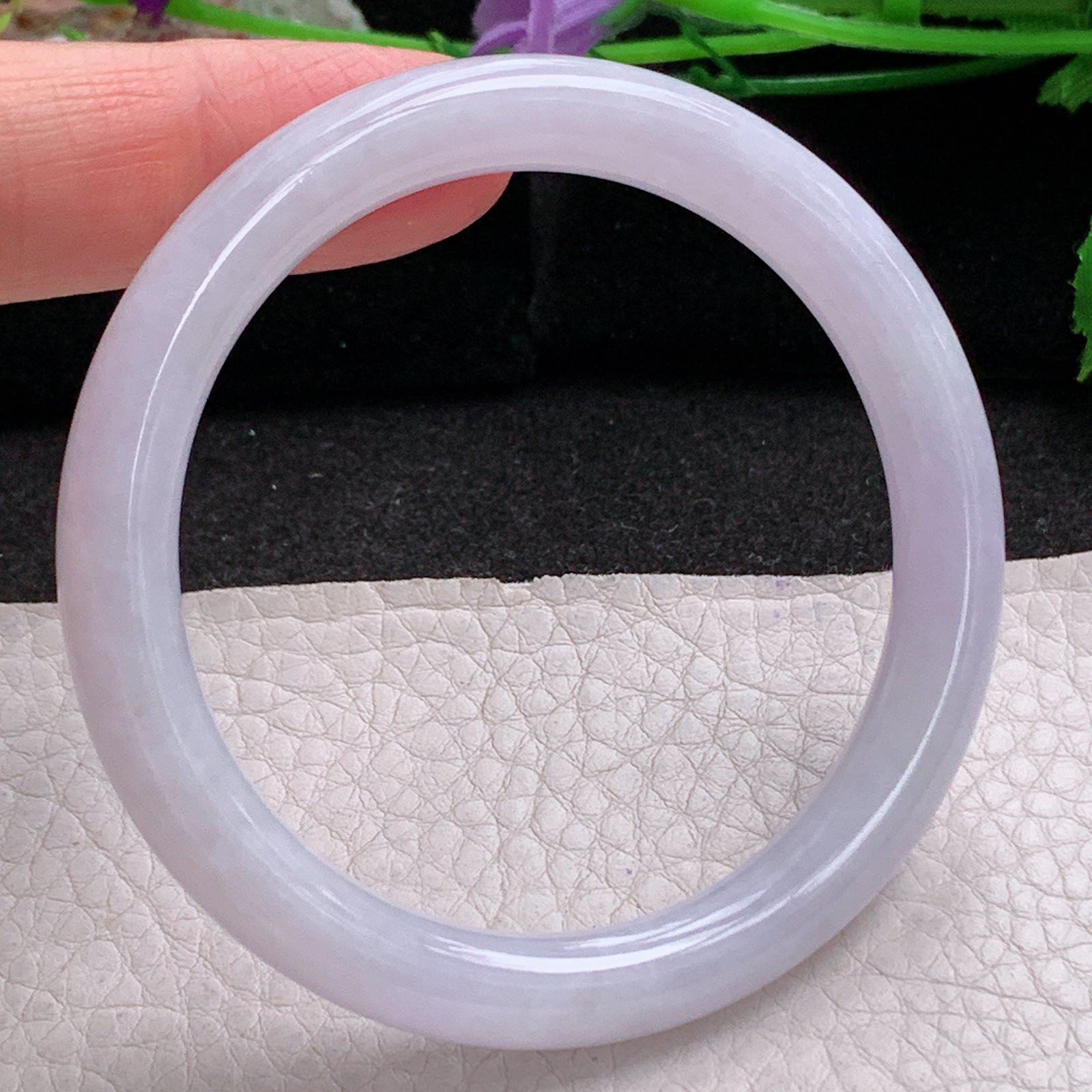 n小圈口52.5*8.5*8美人镯 天然缅甸翡翠a货手镯淡紫圆条叮当镯 玉镯子