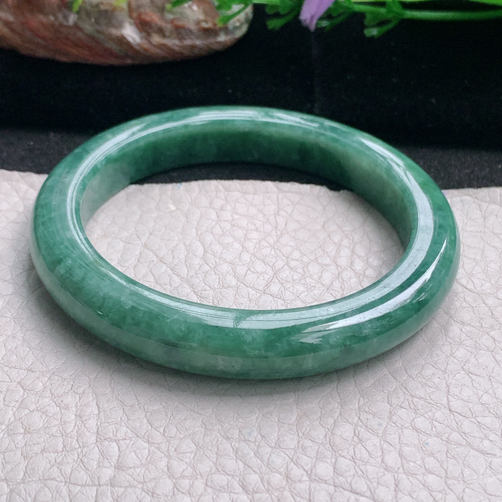 n实拍56*10*9平安镯 天然缅甸翡翠a货手镯满绿正圈玉镯子