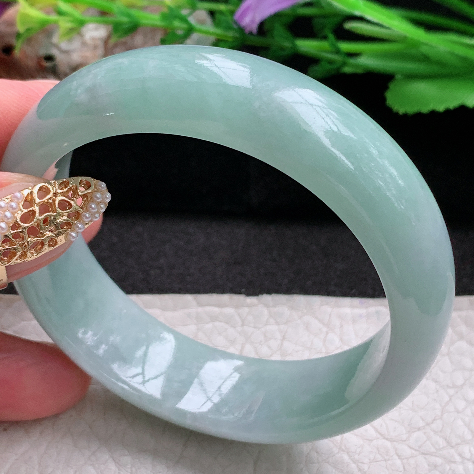 nr实拍55.517*8轮胎镯 天然缅甸翡翠a货手镯浅绿厚装正圈玉镯子