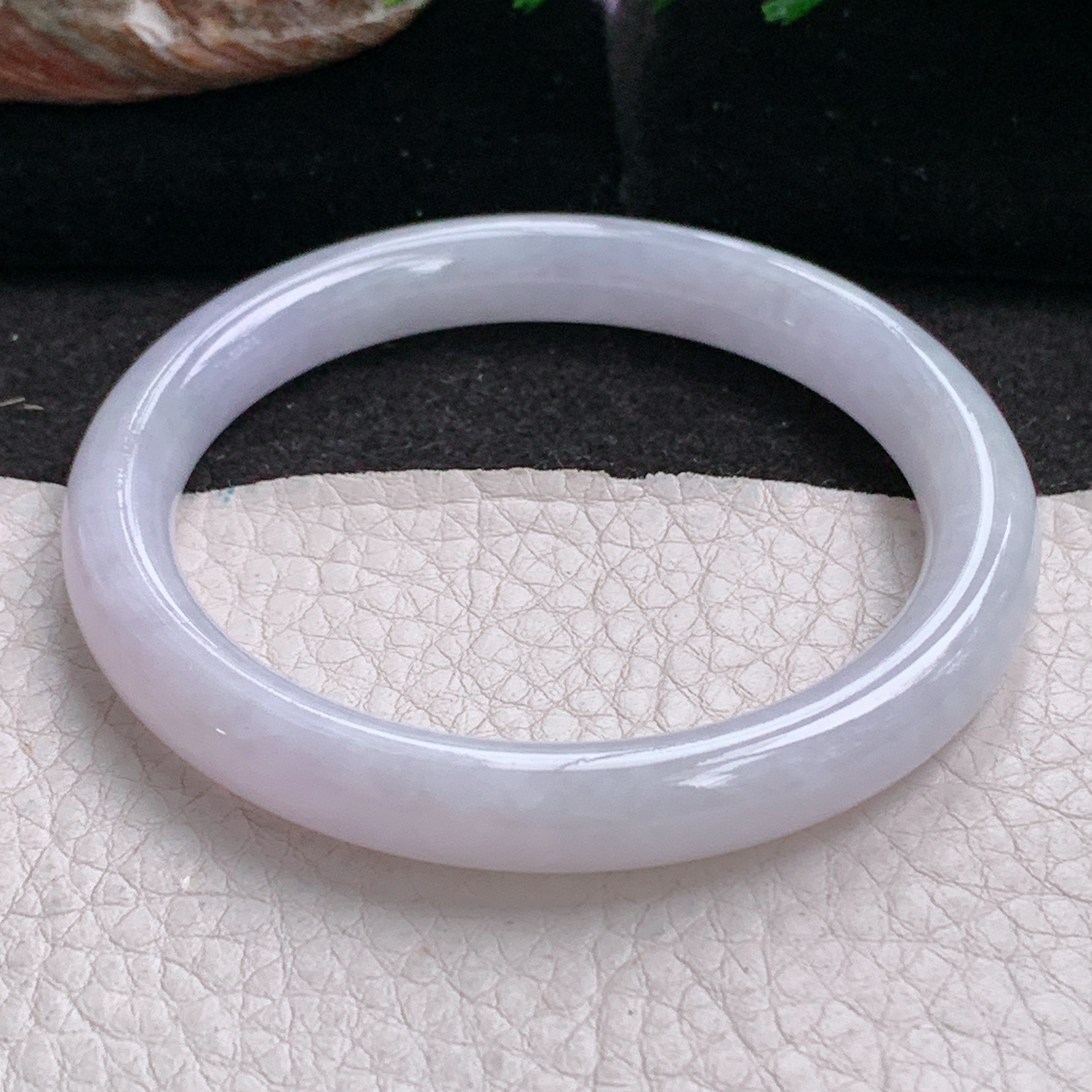 n小圈口52.5*8.5*8美人镯 天然缅甸翡翠a货手镯淡紫圆条叮当镯 玉镯子