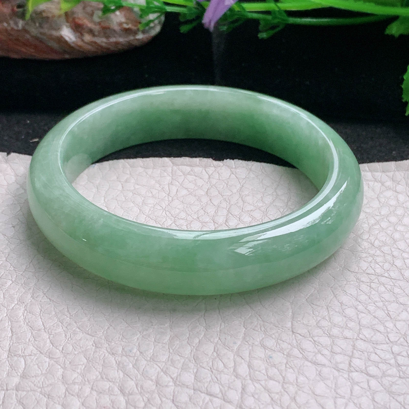 n实拍56.5*13.5*8.2平安镯 天然缅甸翡翠a货手镯水绿正圈玉镯子