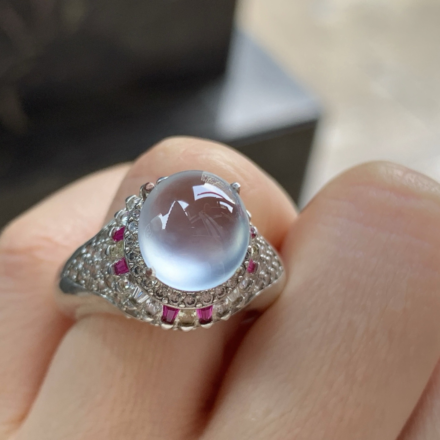 高冰戒面^_^透亮 强荧光 铜托