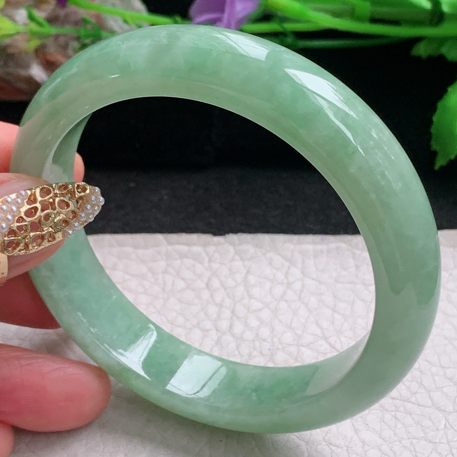 n实拍56.5*13.5*8.2平安镯 天然缅甸翡翠a货手镯水绿正圈玉镯子