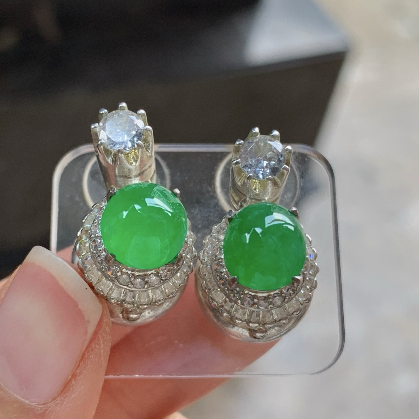 冰绿耳钉^_^种色好 鲜艳饱满  铜托