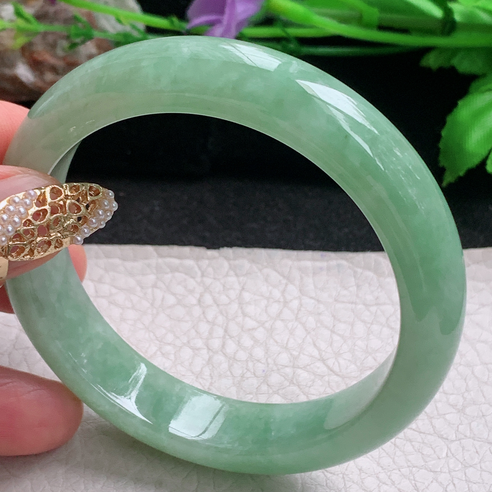 n实拍56.5*13.5*8.2平安镯 天然缅甸翡翠a货手镯水绿正圈玉镯子