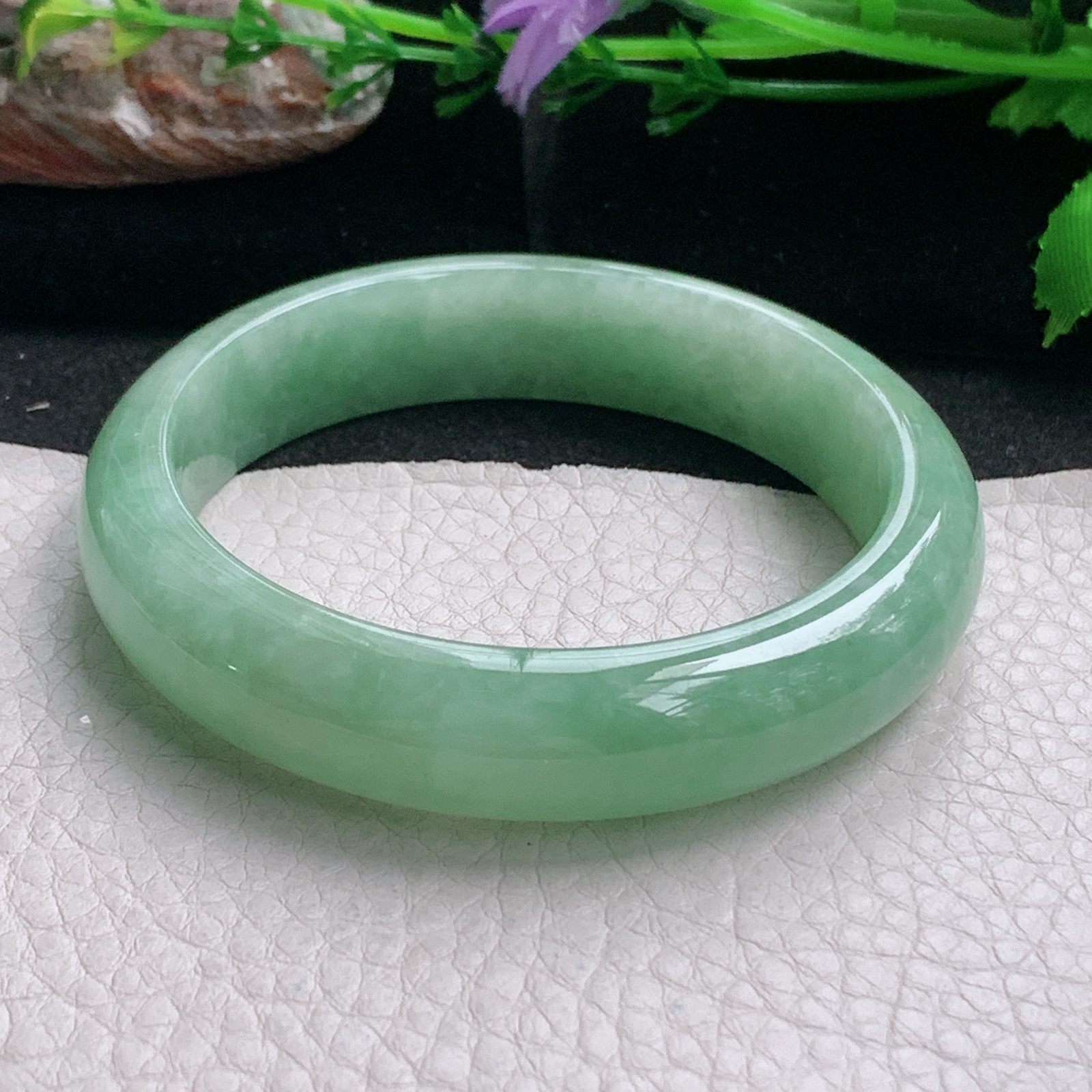 n实拍56.5*13.5*8.2平安镯 天然缅甸翡翠a货手镯水绿正圈玉镯子