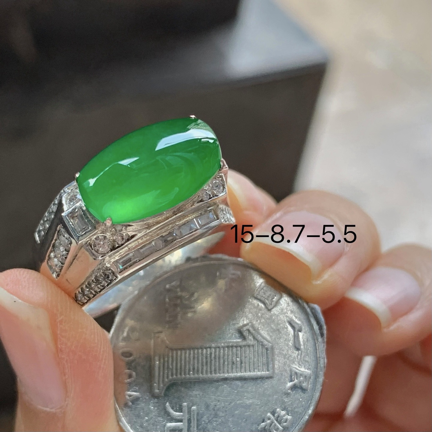 冰绿戒面^_^种色好 透亮 高种高色 铜托