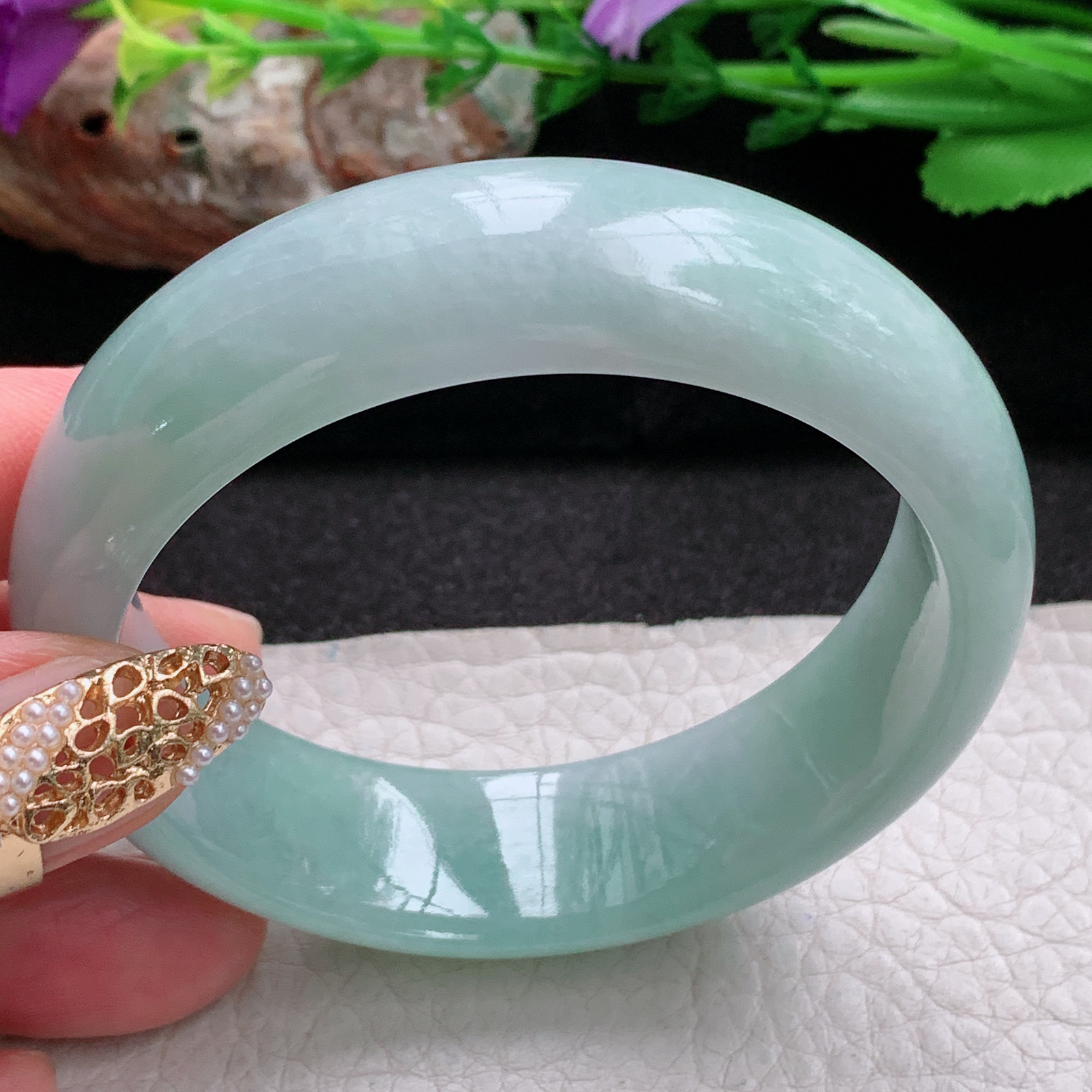 nr实拍55.517*8轮胎镯 天然缅甸翡翠a货手镯浅绿厚装正圈玉镯子