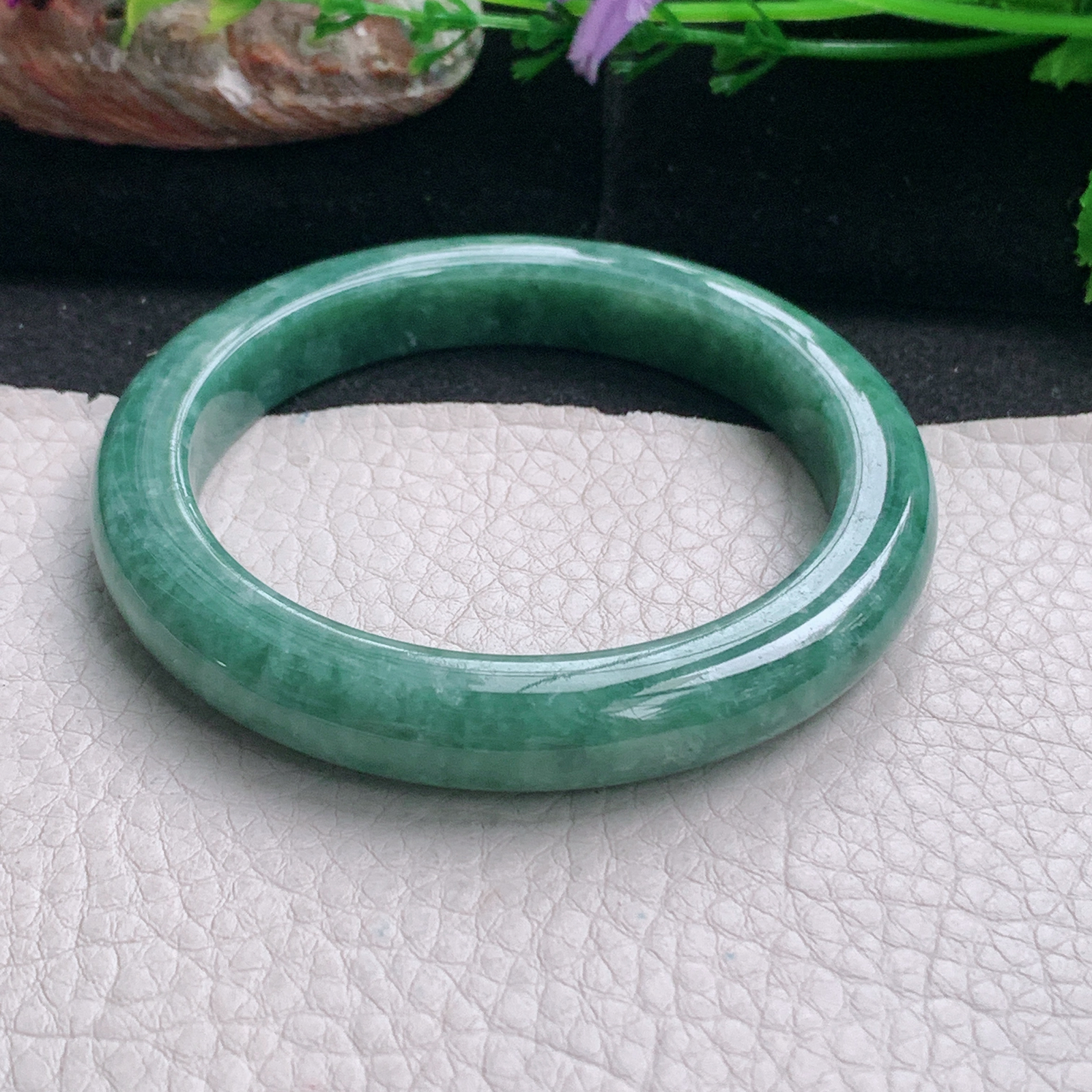 n实拍56*10*9平安镯 天然缅甸翡翠a货手镯满绿正圈玉镯子