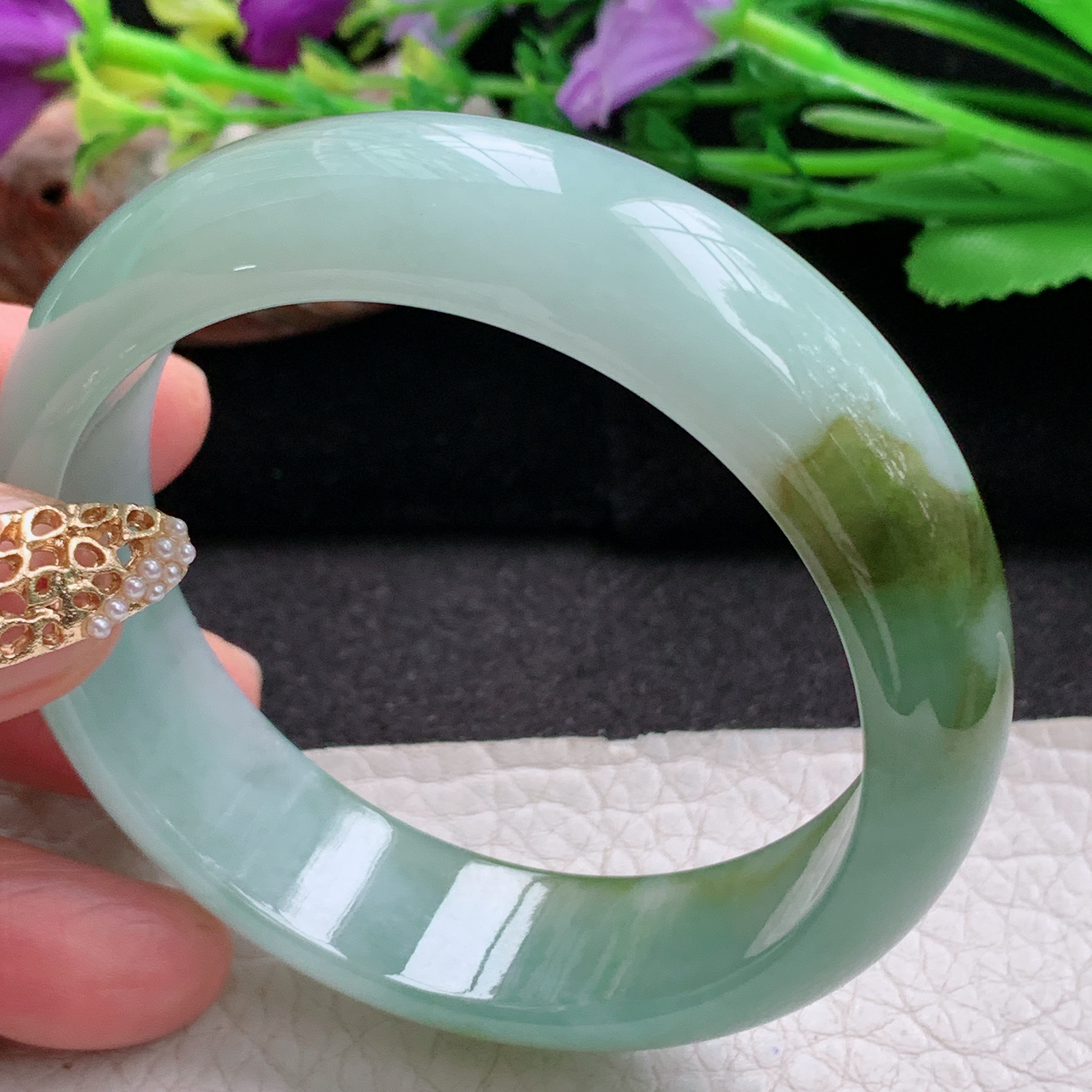 hh实拍55*16.2*7.8招财轮胎镯 天然缅甸翡翠a货手镯女款双彩厚装正圈玉镯子