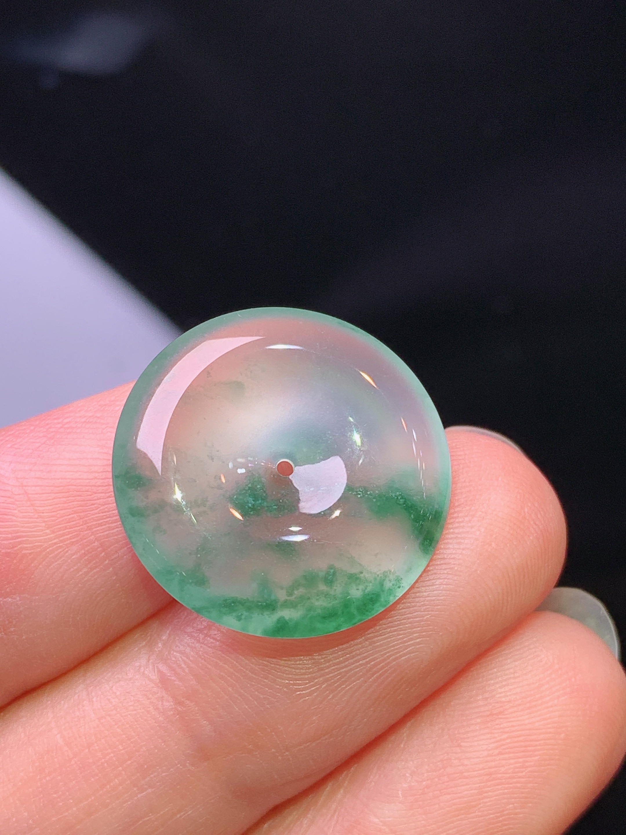 玻璃种飘花平安扣吊坠 玉质细腻 色泽艳丽清新 水润亮眼 整体尺寸18.8*3.8m5