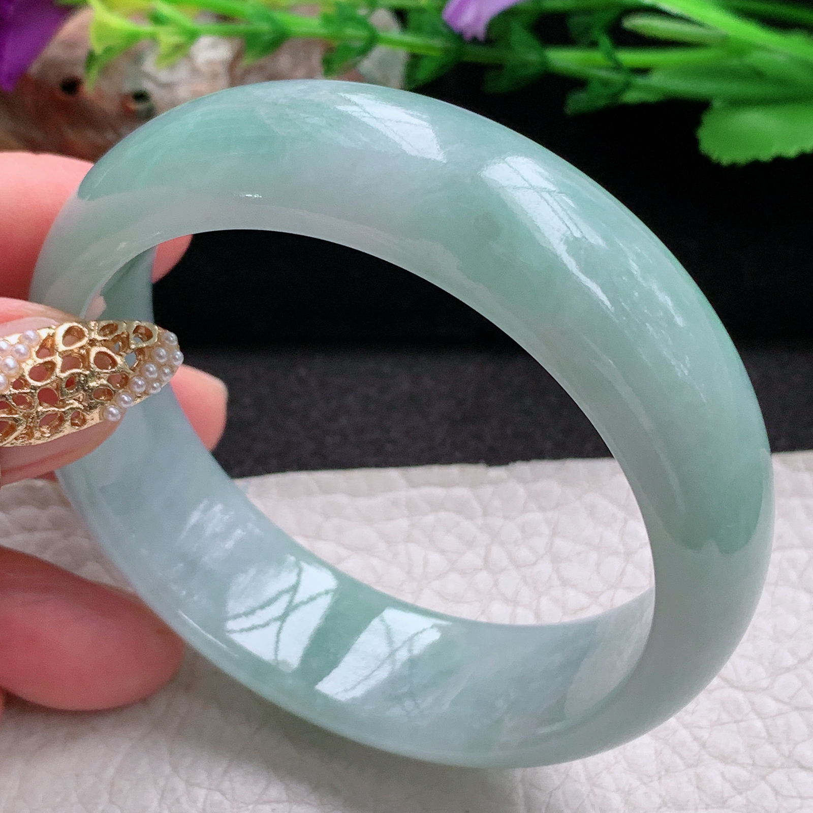 nr实拍55.517*8轮胎镯 天然缅甸翡翠a货手镯浅绿厚装正圈玉镯子