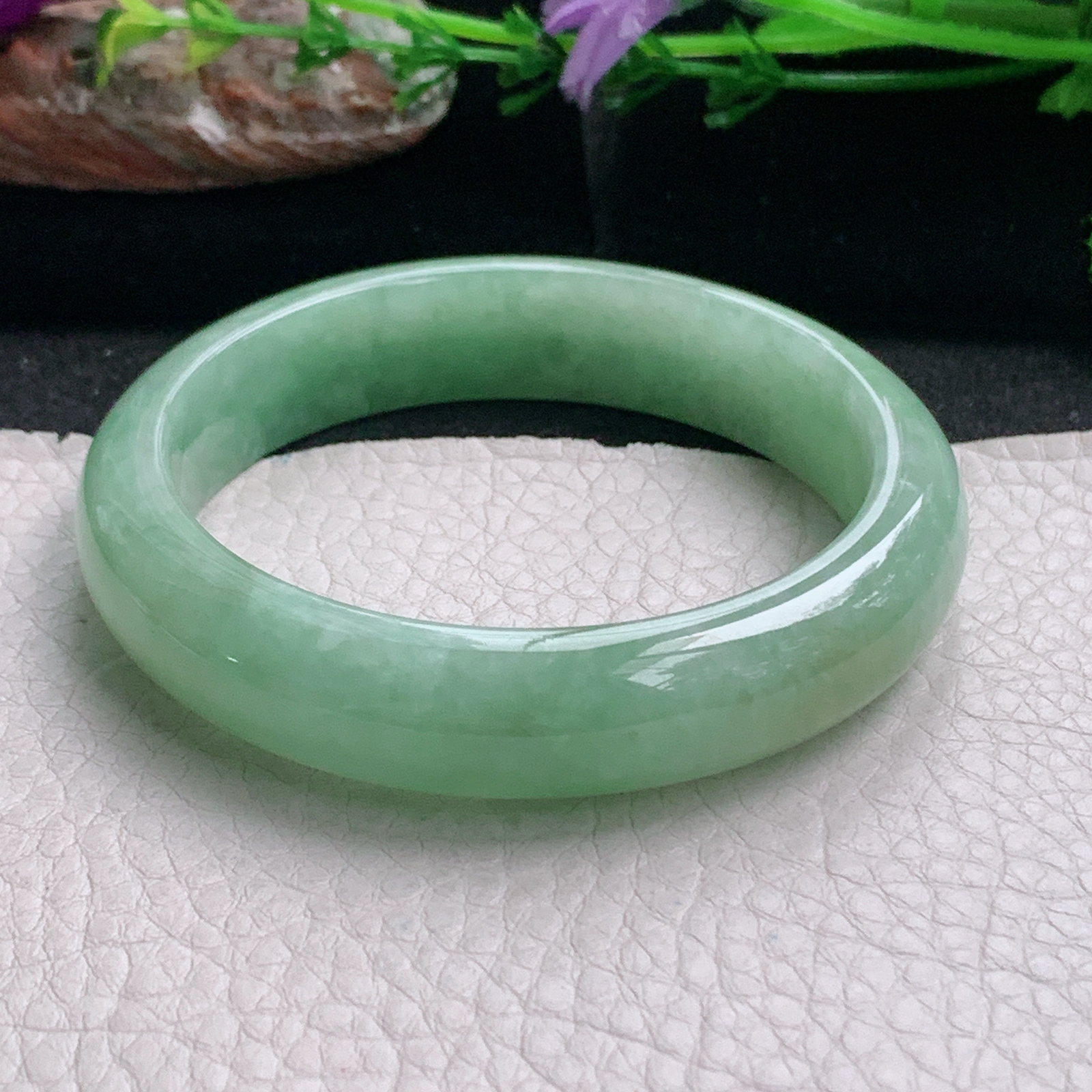 n实拍56.5*13.5*8.2平安镯 天然缅甸翡翠a货手镯水绿正圈玉镯子