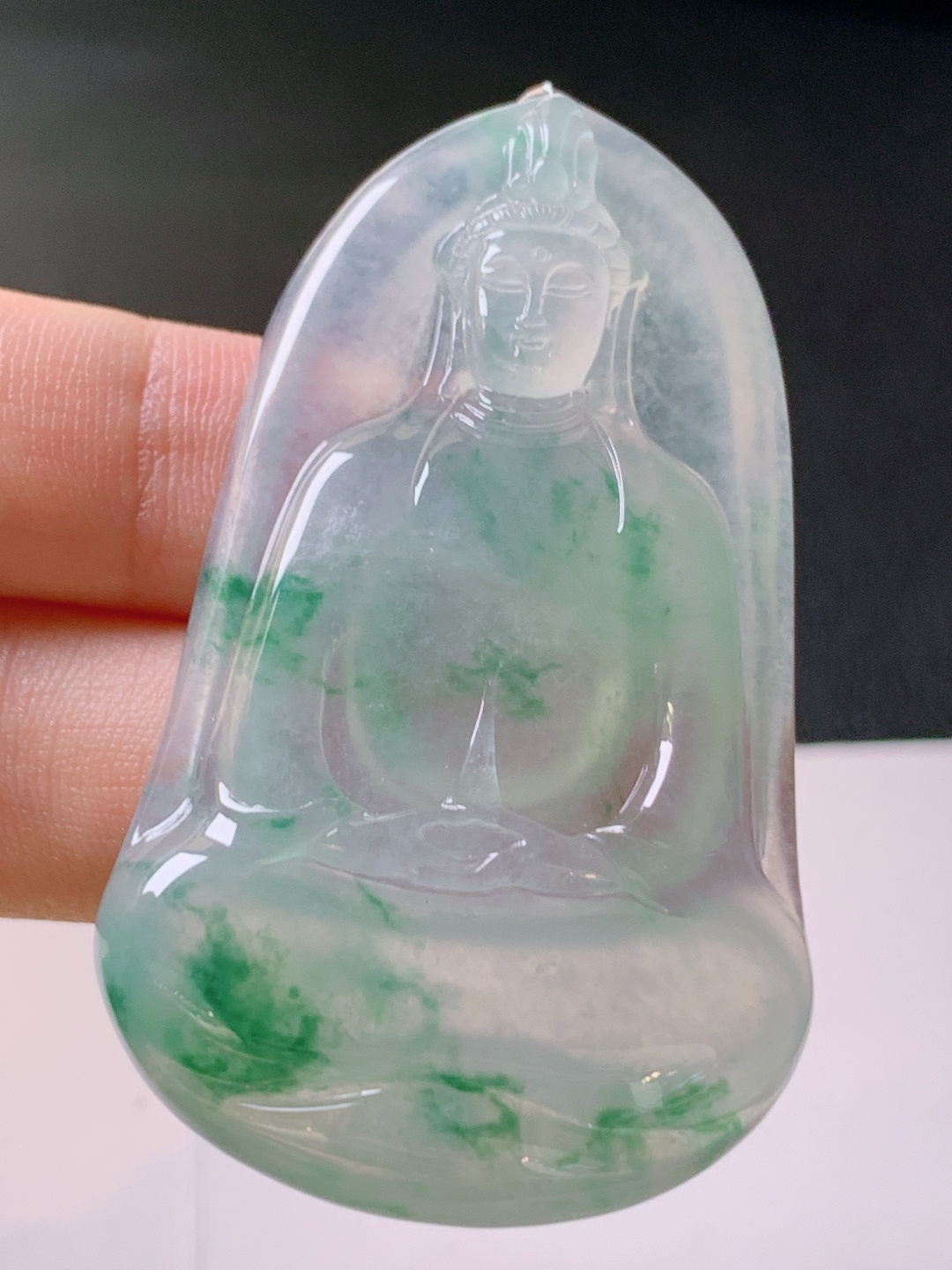 ️ 冰种飘花观音，无裂冰透水润，裸石54.4-32.1-6.1，18