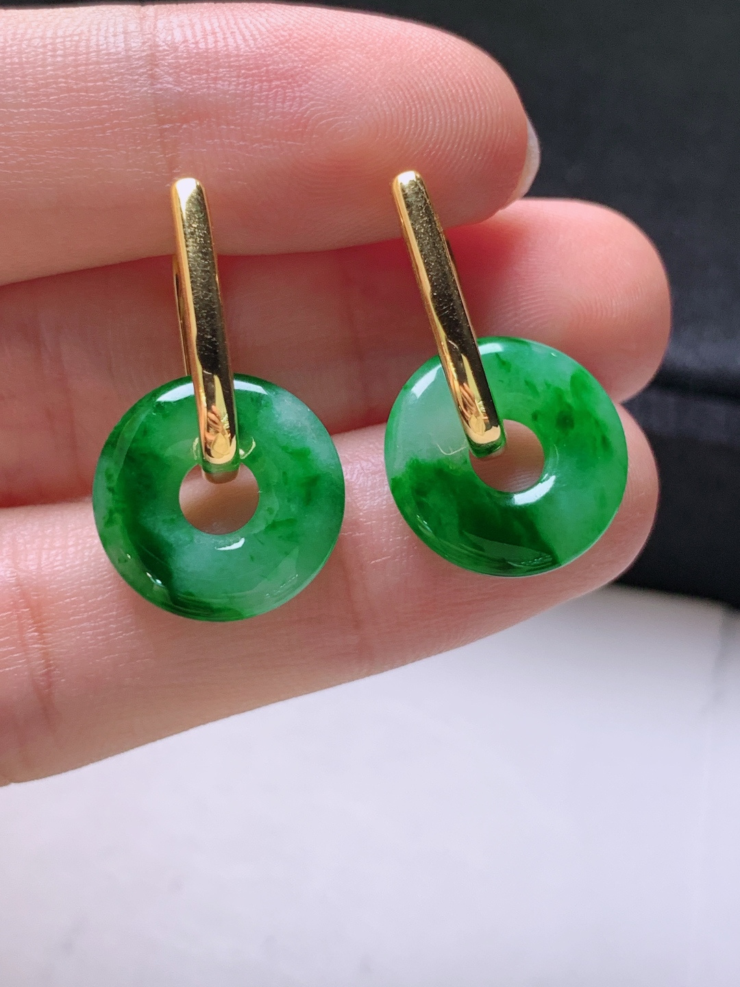 ️ 冰阳绿甜甜圈耳坠，无裂色阳，裸石14.3-2.8