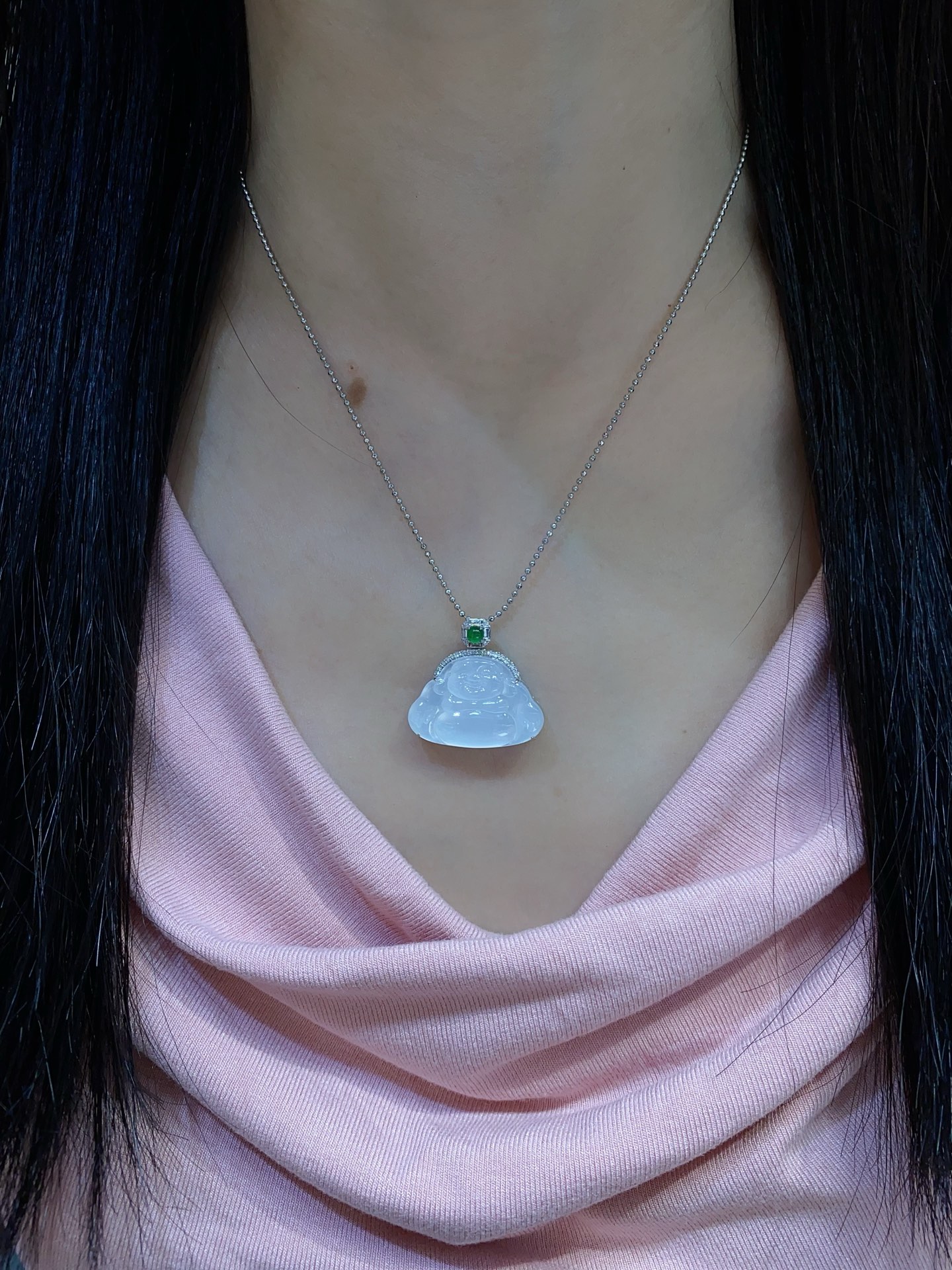 冰种 纯白 大肚佛公  18k金 整体尺寸24.8-25.8-6.4，ss