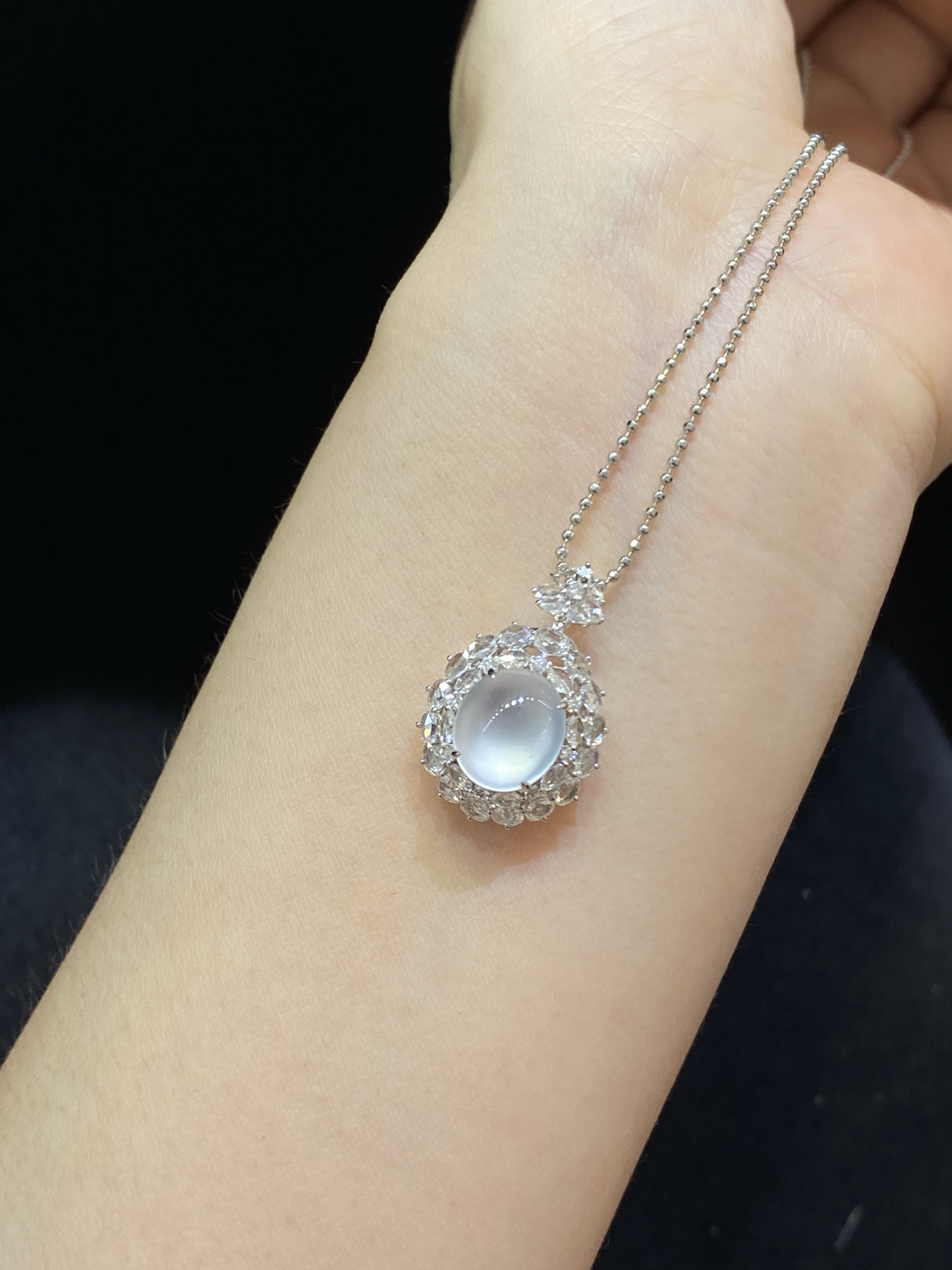 冰种 起光 茅台白 蛋面 吊坠 戒指 两用款18k金尺寸24.2/18-16-12.5（裸石10-8.8-4.3）