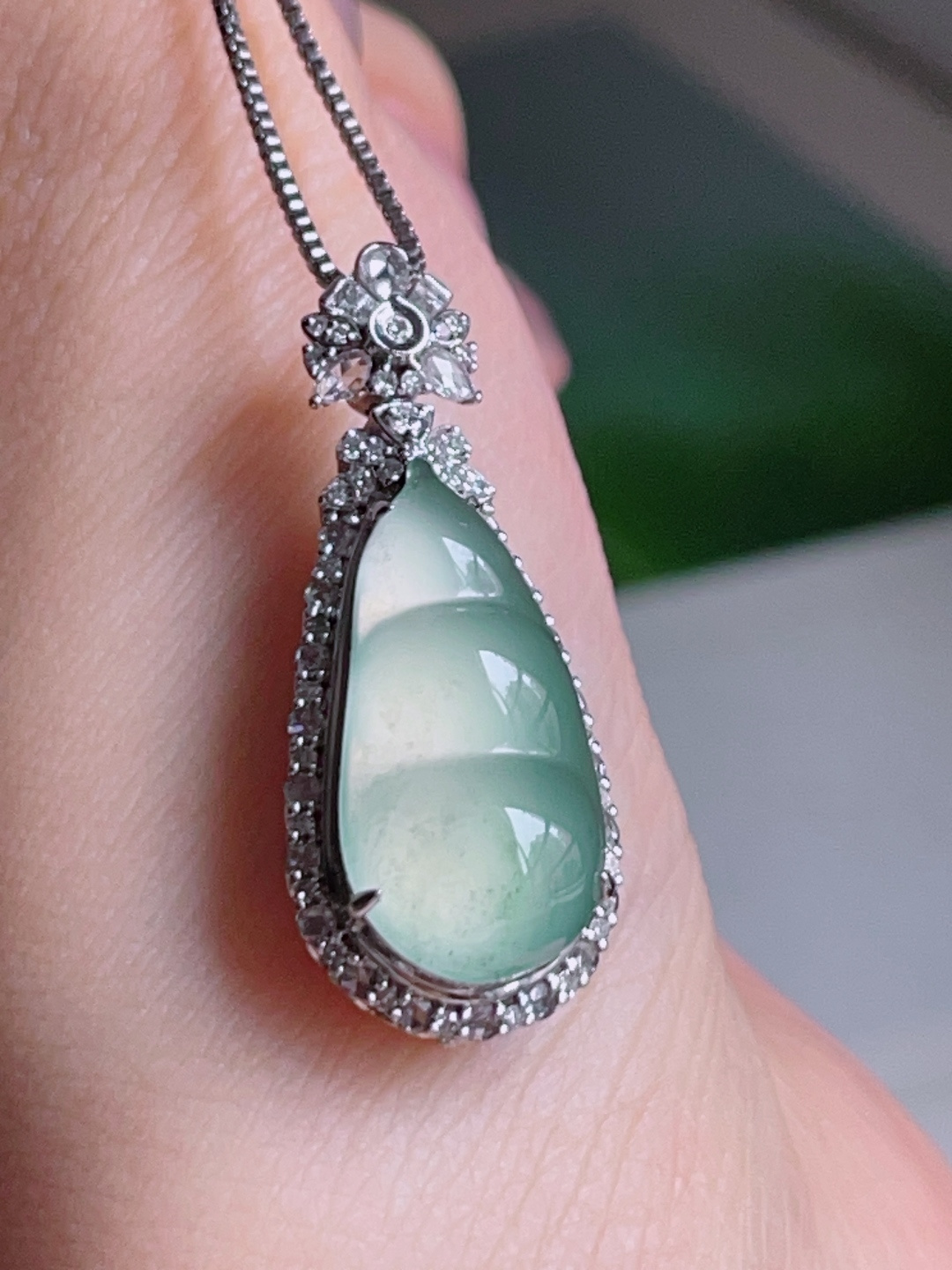 ️ 福豆，冰润通透，种老起光，18k金镶嵌 31.2/12.7/11.4，裸石 20.1/9.9