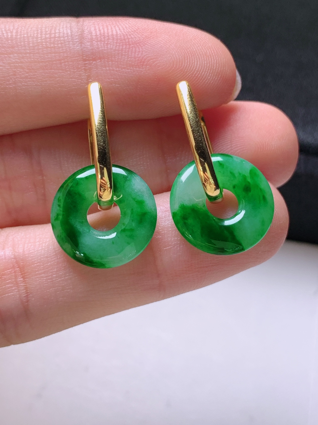 ️ 冰阳绿甜甜圈耳坠，无裂色阳，裸石14.3-2.8
