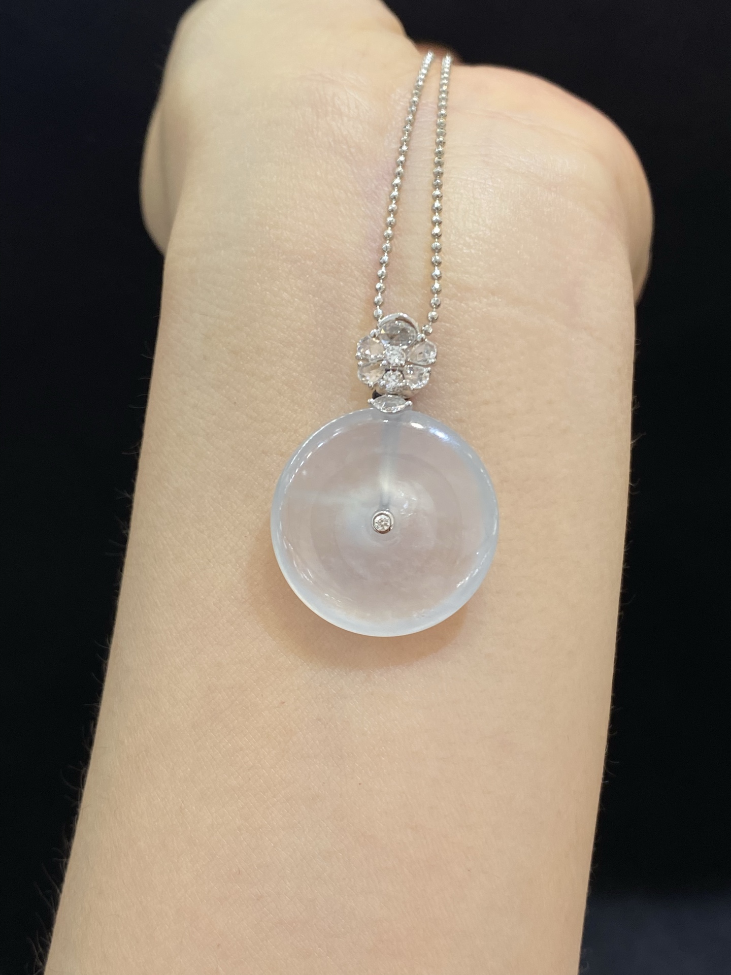 冰种 纯净 白底 平安扣 18k金 整体尺寸32-22.8-4.2，ss50182a