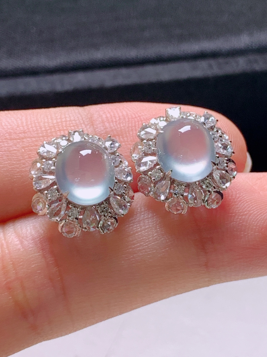 ️  冰种旦面耳钉，无裂通透起光，裸石8.5-7.6-4.9