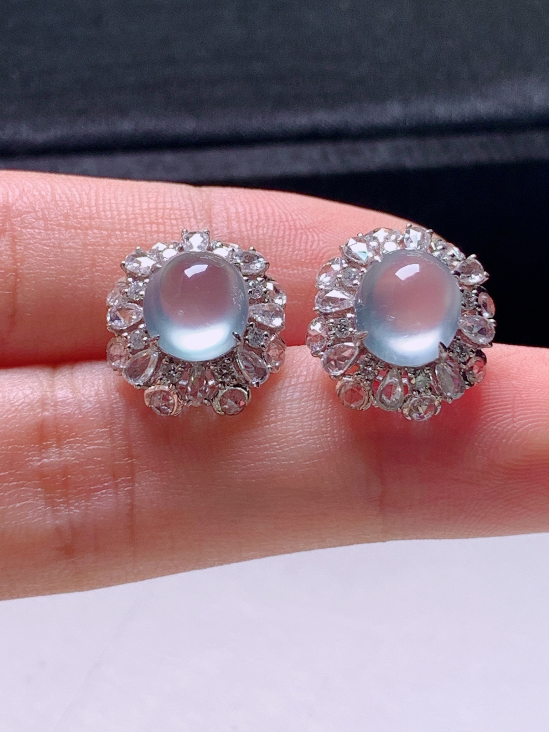 ️  冰种旦面耳钉，无裂通透起光，裸石8.5-7.6-4.9